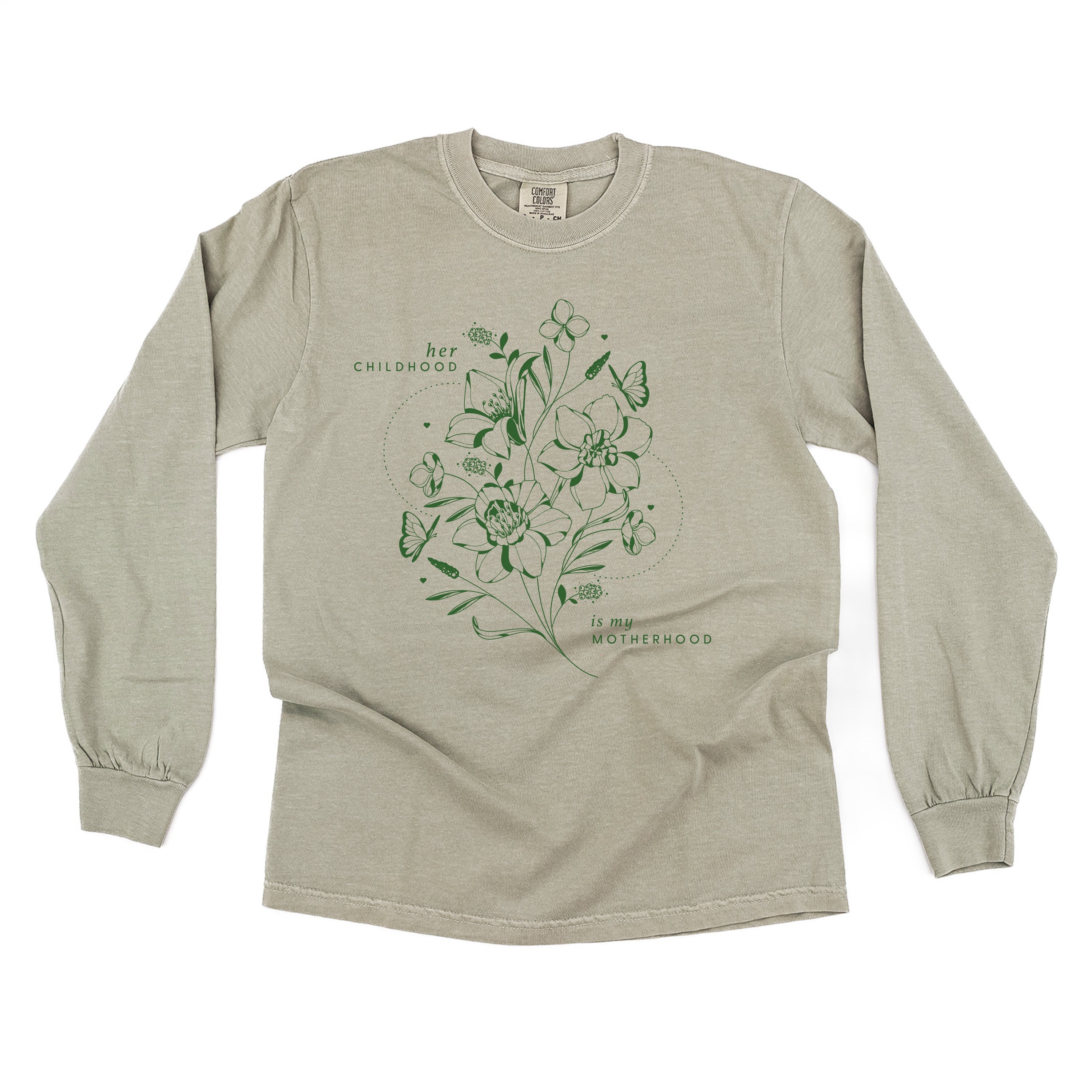 Her Childhood is My Motherhood (Singular) - LONG SLEEVE Comfort Colors Tee Little Mama Shirt Shop