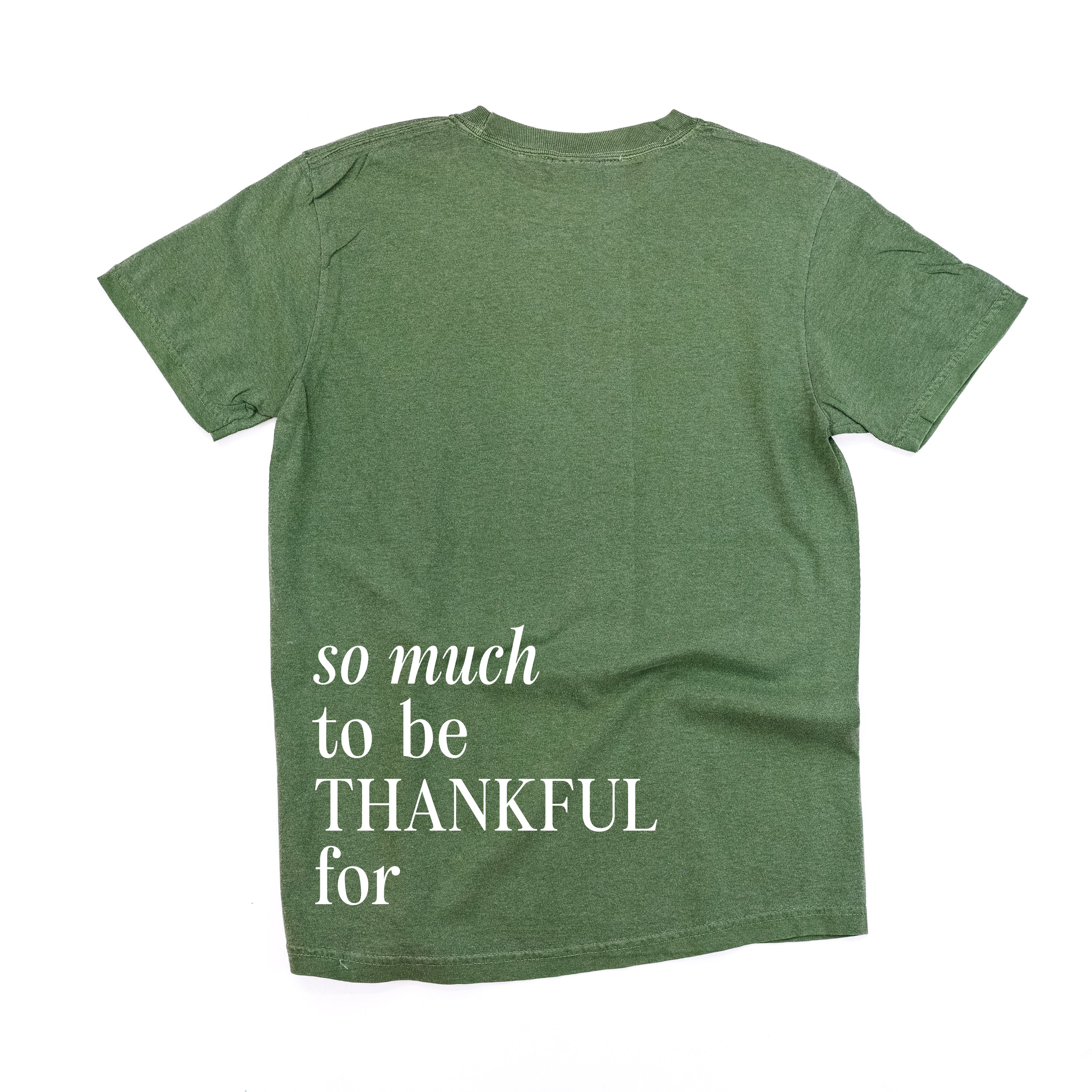 Embroidered Tone on Tone Comfort Colors Tee -  THANKFUL embroidered front with printed SO MUCH TO BE THANKFUL FOR back Little Mama Shirt Shop LLC