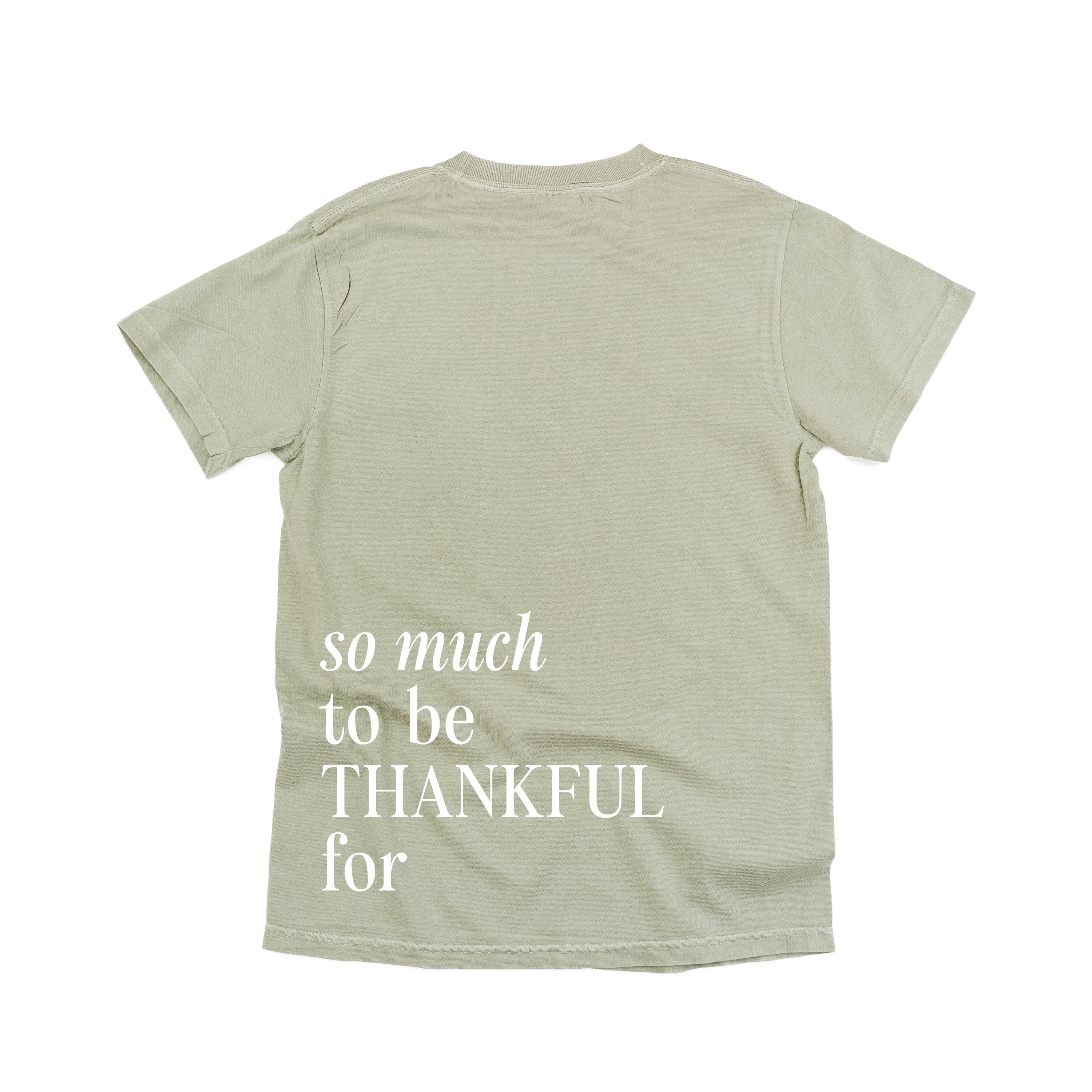 Embroidered Tone on Tone Comfort Colors Tee -  THANKFUL embroidered front with printed SO MUCH TO BE THANKFUL FOR back Little Mama Shirt Shop LLC