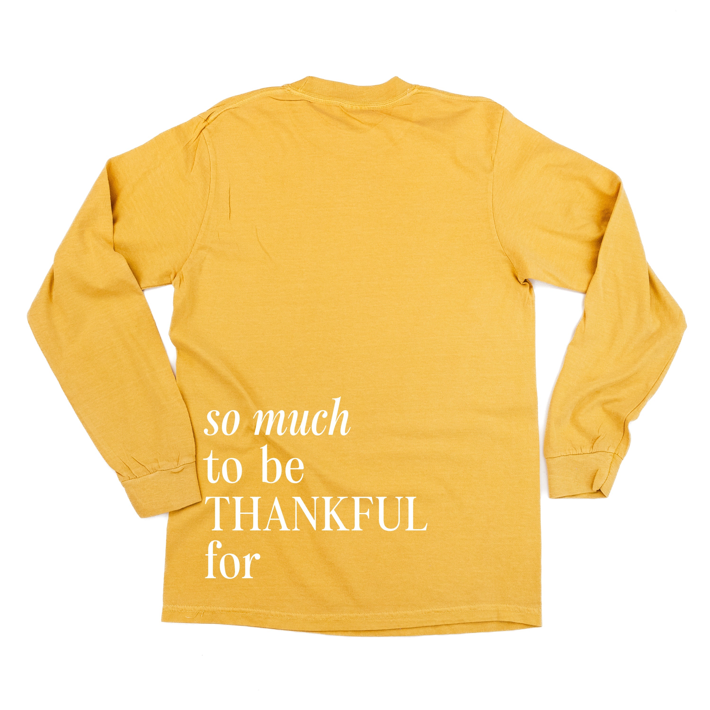 Embroidered Tone on Tone LONG SLEEVE Comfort Colors Tee -  THANKFUL embroidered front with printed SO MUCH TO BE THANKFUL FOR back Little Mama Shirt Shop LLC