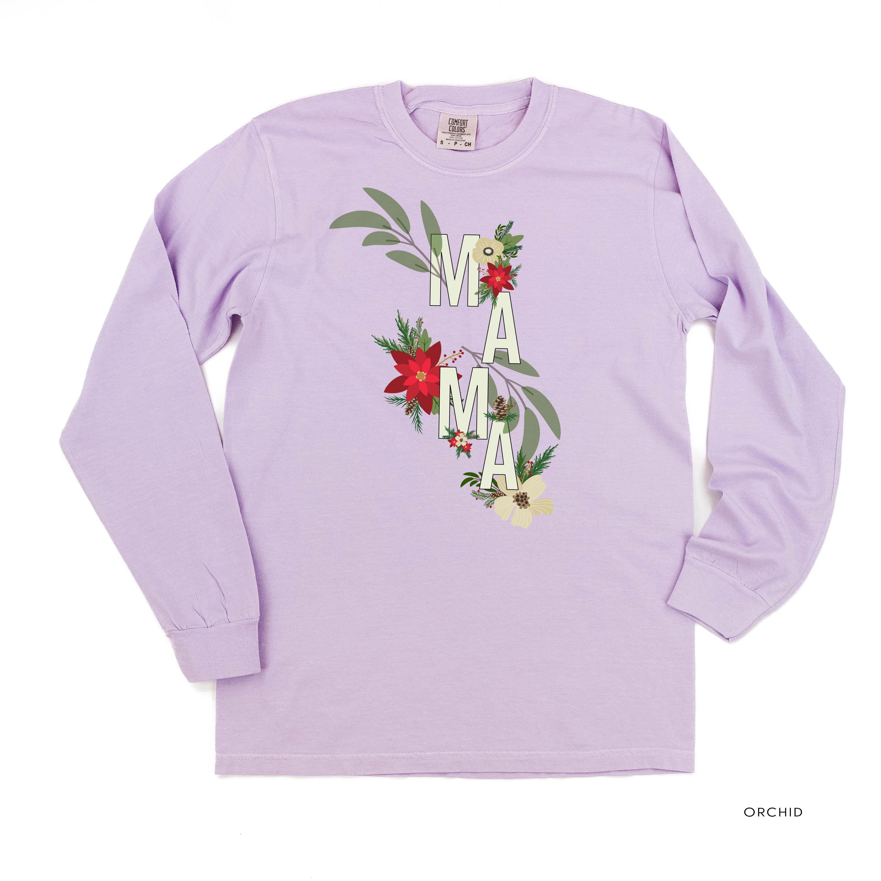 Christmas Floral Mama - LONG SLEEVE Comfort Colors Tee Little Mama Shirt Shop