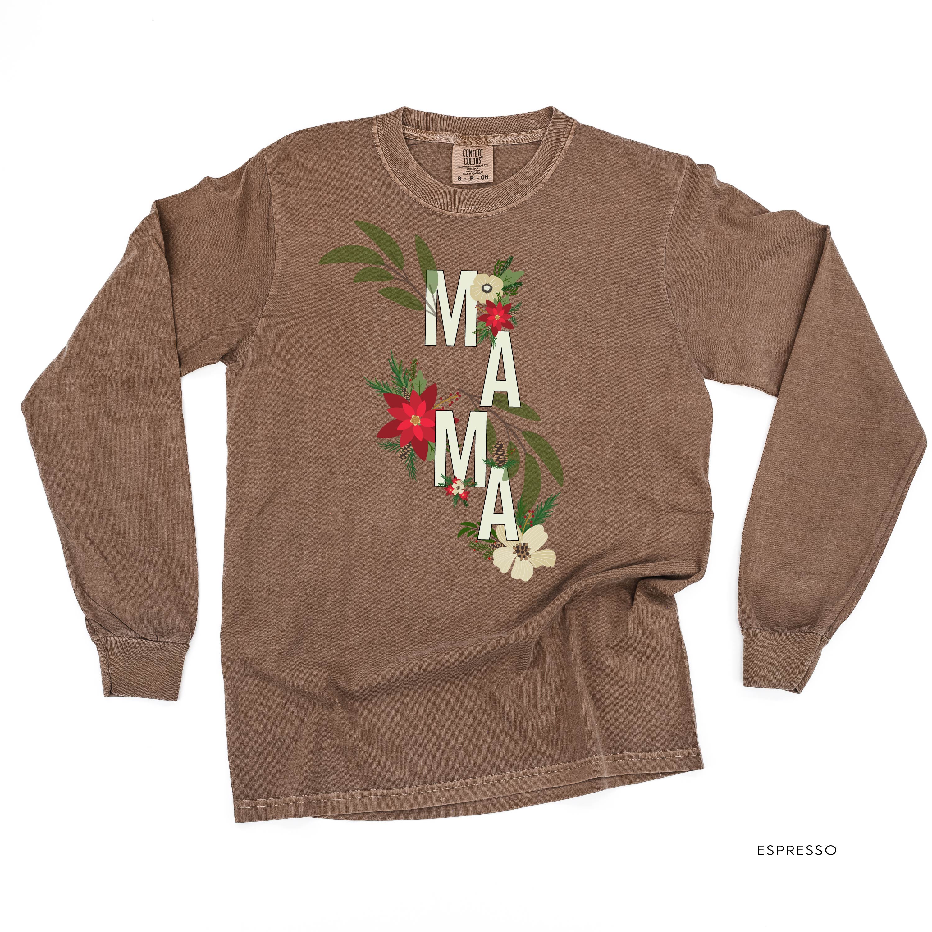 Christmas Floral Mama - LONG SLEEVE Comfort Colors Tee Little Mama Shirt Shop