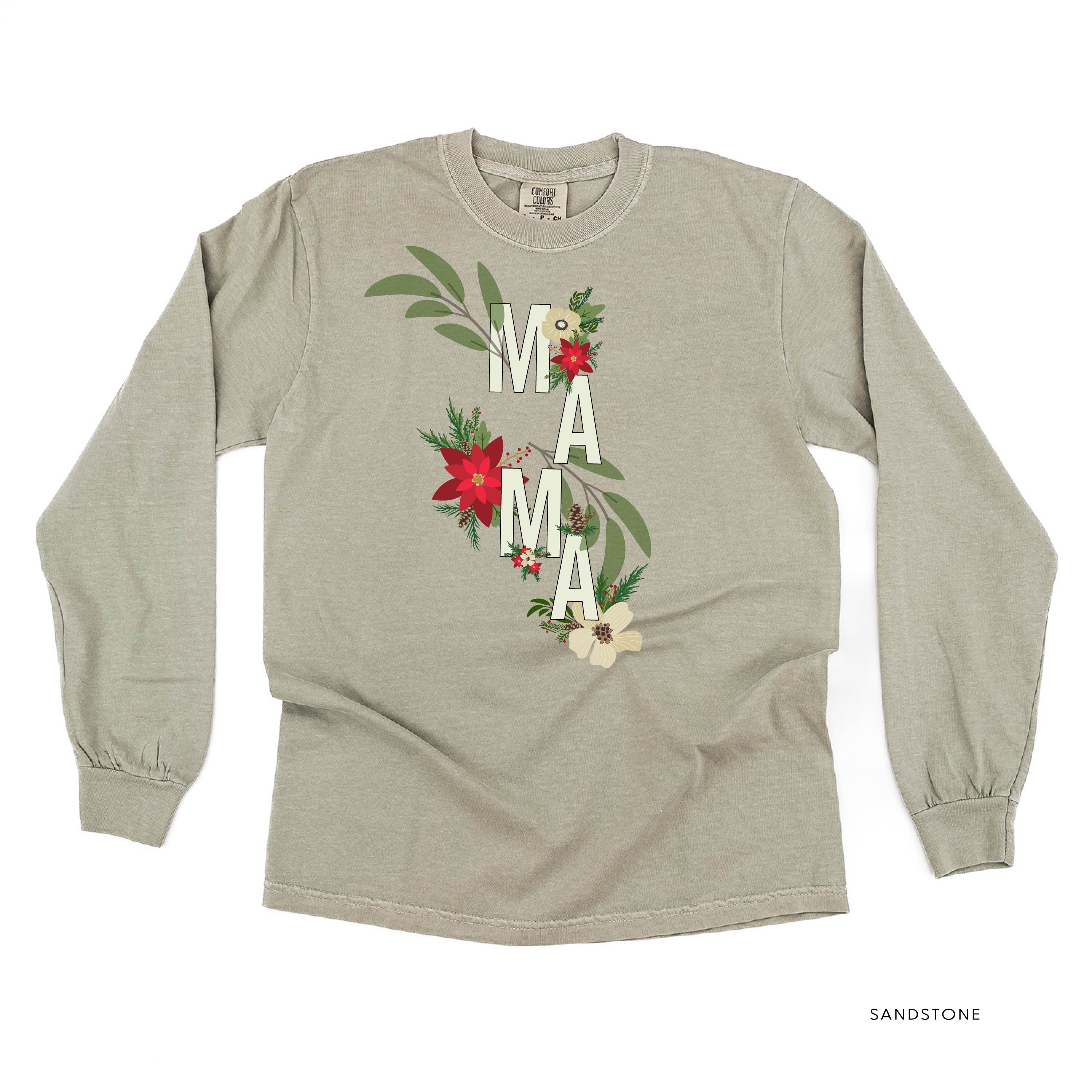 Christmas Floral Mama - LONG SLEEVE Comfort Colors Tee Little Mama Shirt Shop