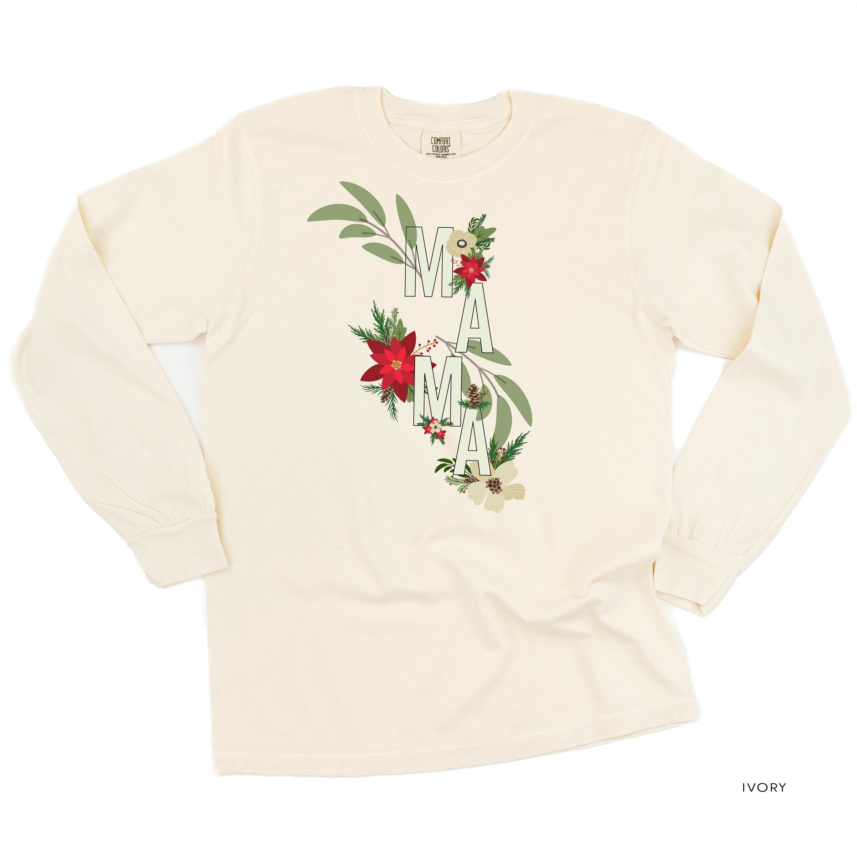 Christmas Floral Mama - LONG SLEEVE Comfort Colors Tee Little Mama Shirt Shop