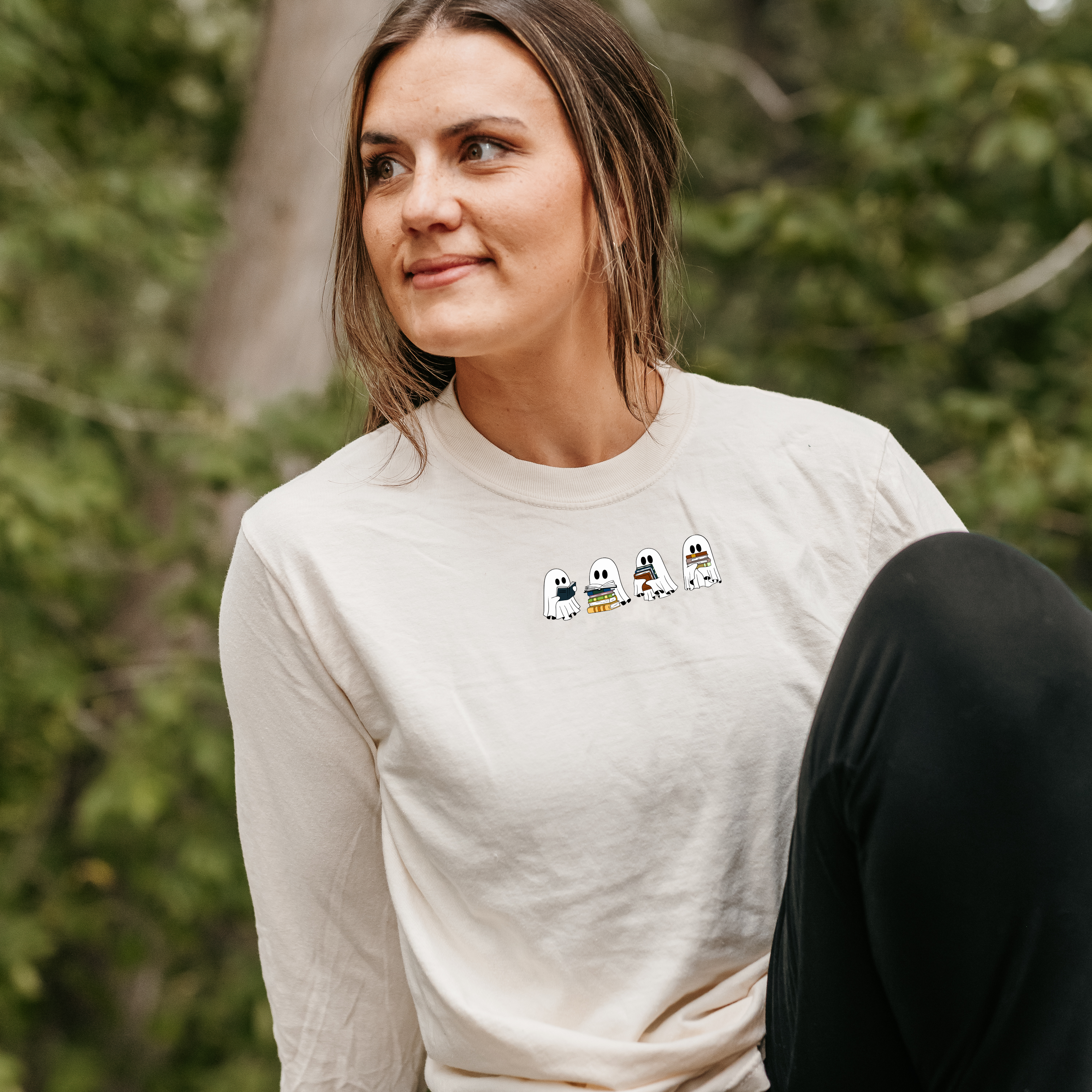 Embroidered Long Sleeve Comfort Colors Tee - Reading Ghosts Little Mama Shirt Shop