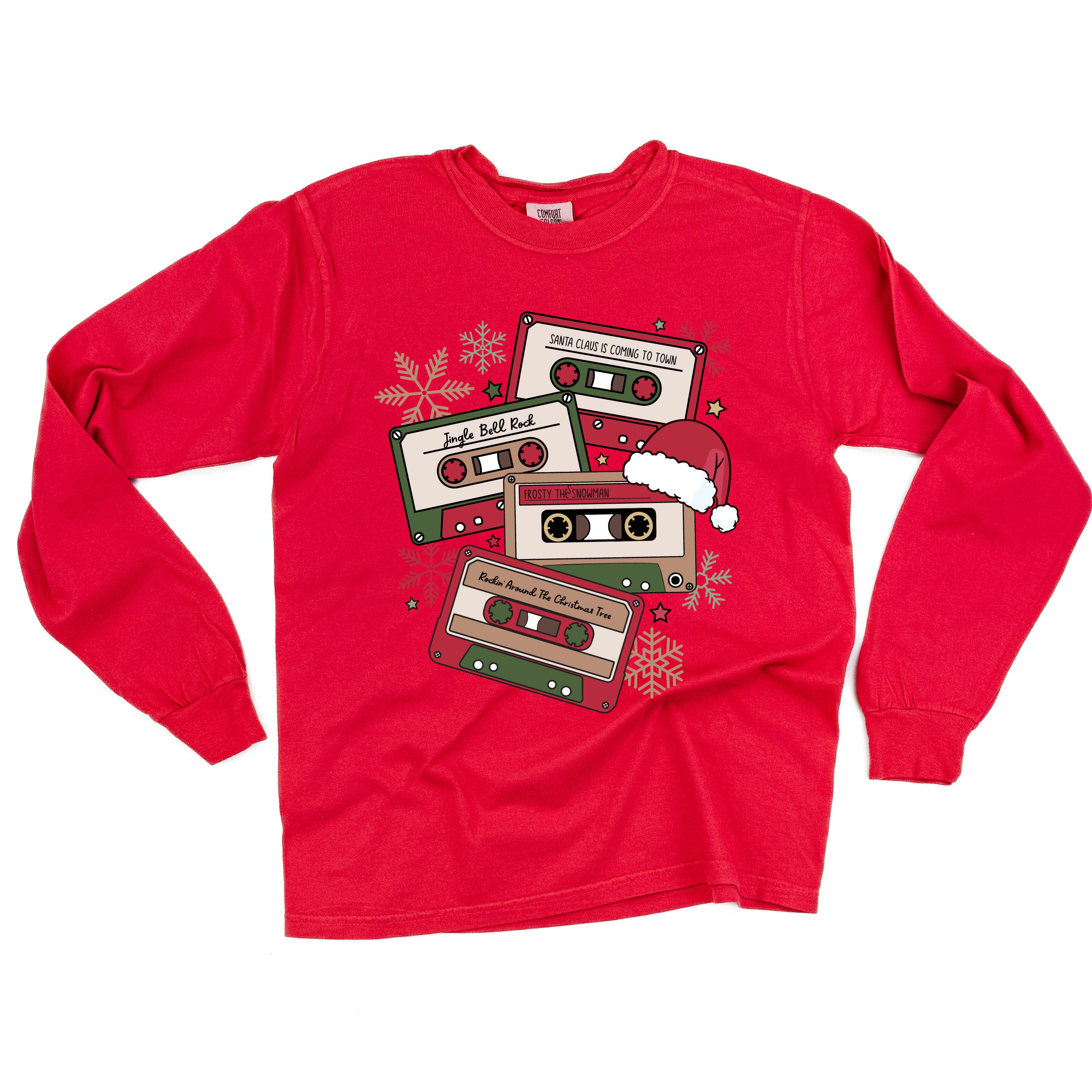 Christmas Cassette Tapes - LONG SLEEVE Comfort Colors Tee Little Mama Shirt Shop