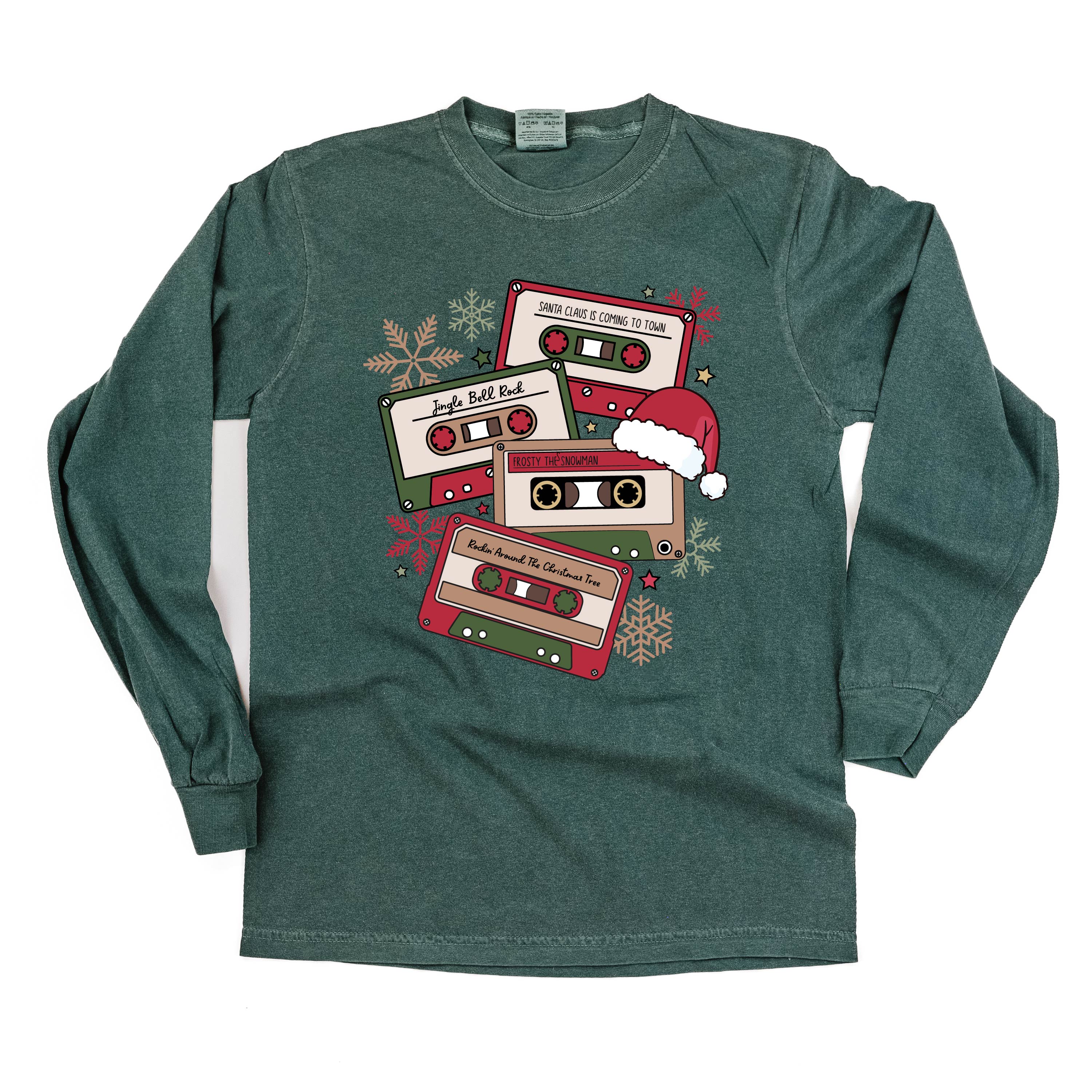 Christmas Cassette Tapes - LONG SLEEVE Comfort Colors Tee Little Mama Shirt Shop