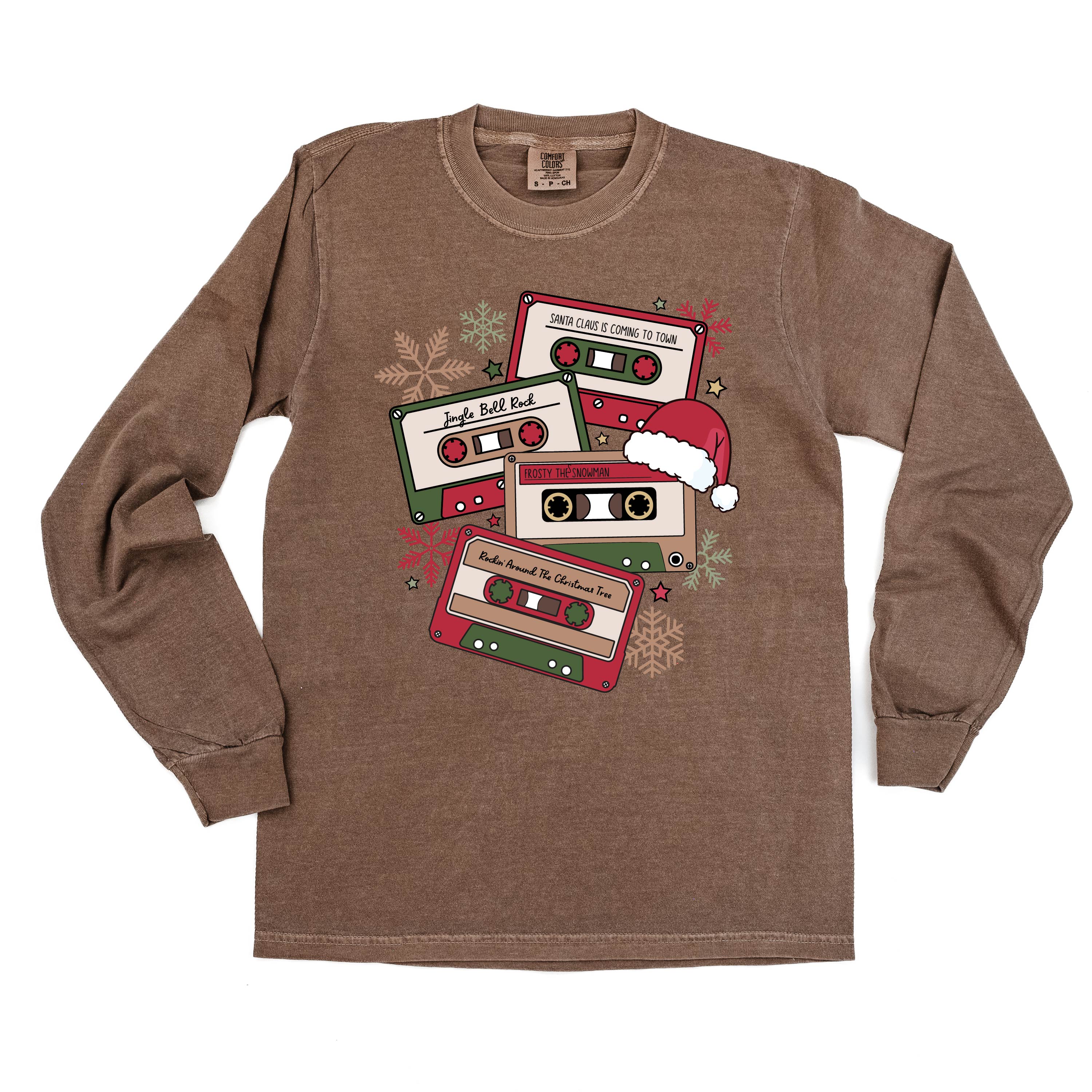 Christmas Cassette Tapes - LONG SLEEVE Comfort Colors Tee Little Mama Shirt Shop