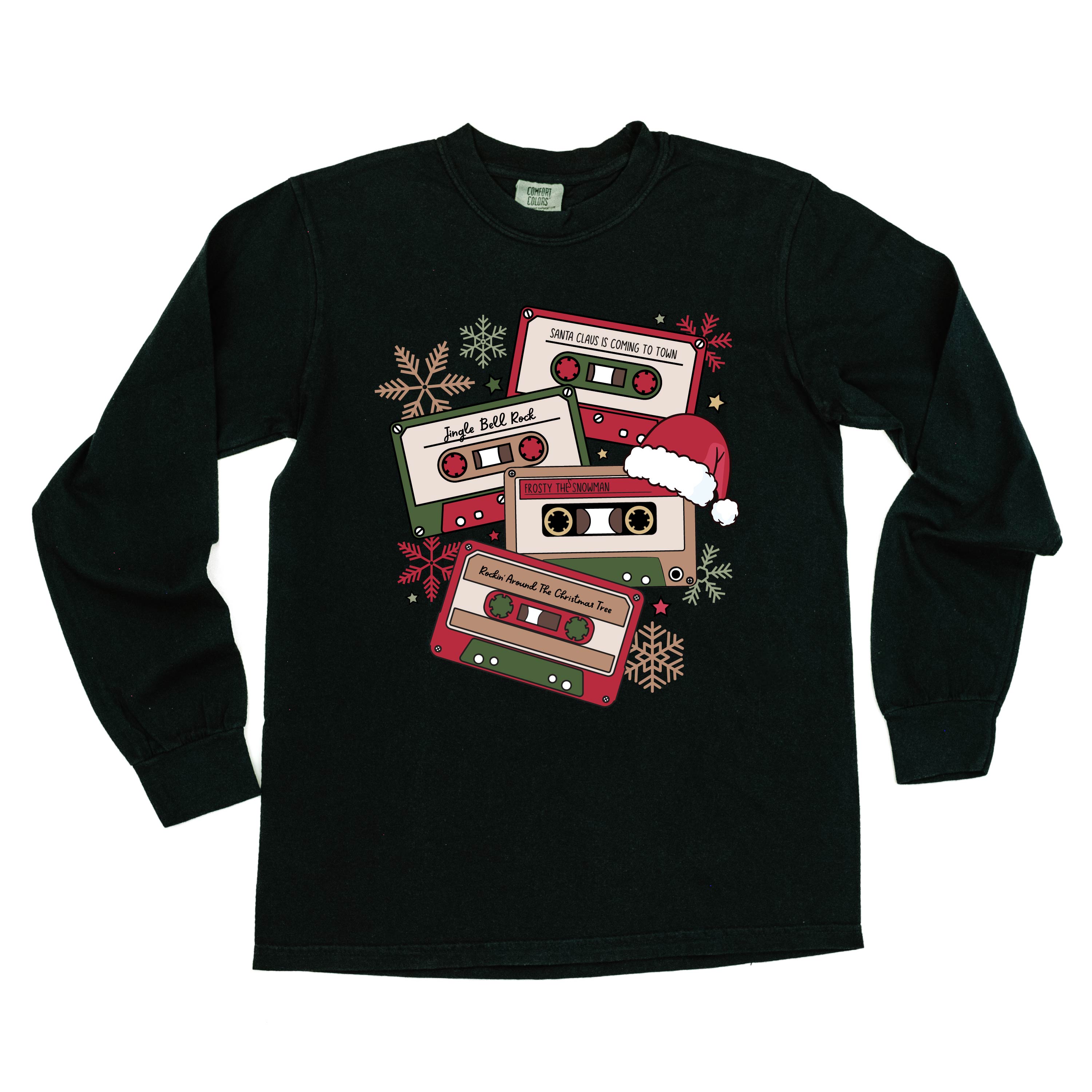 Christmas Cassette Tapes - LONG SLEEVE Comfort Colors Tee Little Mama Shirt Shop
