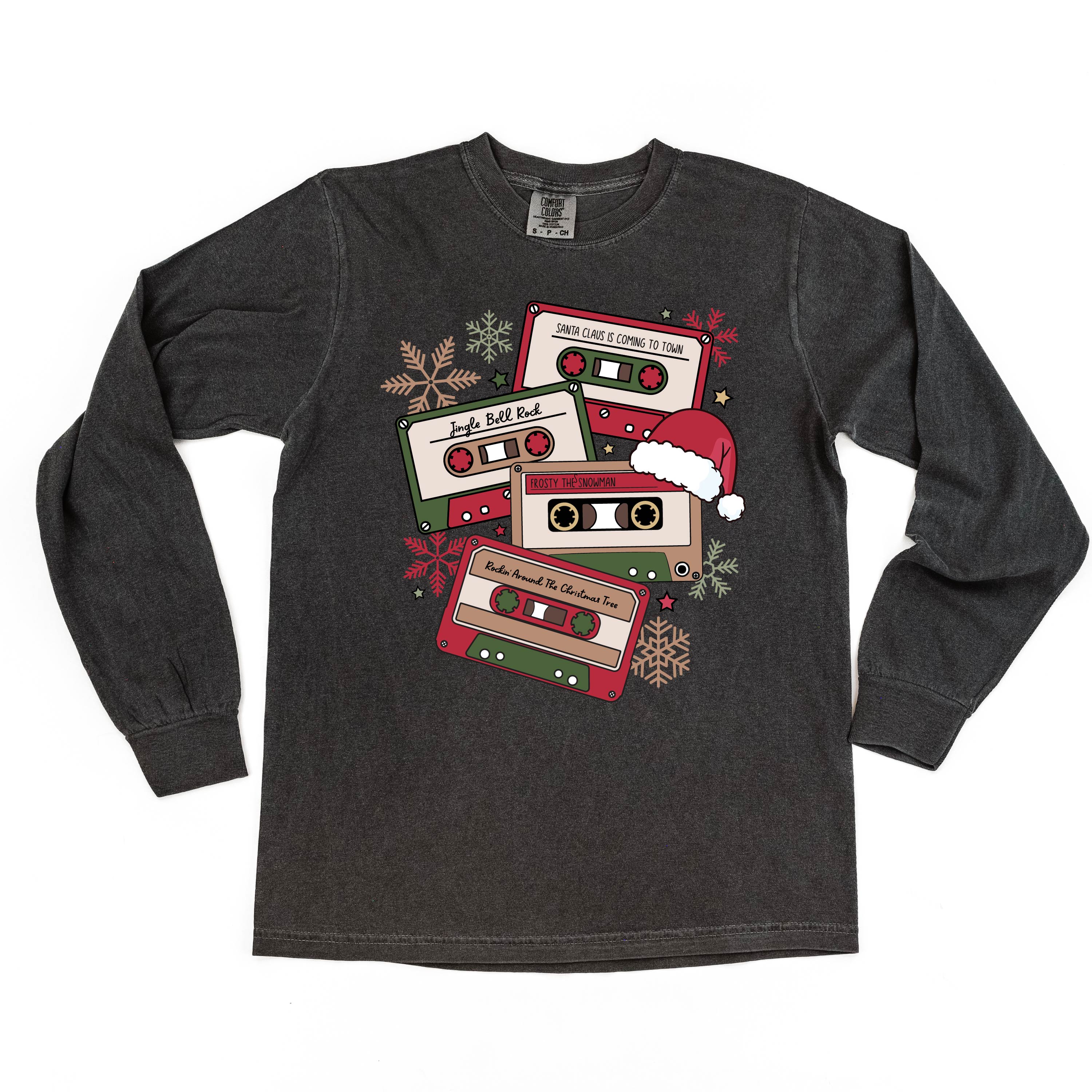 Christmas Cassette Tapes - LONG SLEEVE Comfort Colors Tee Little Mama Shirt Shop