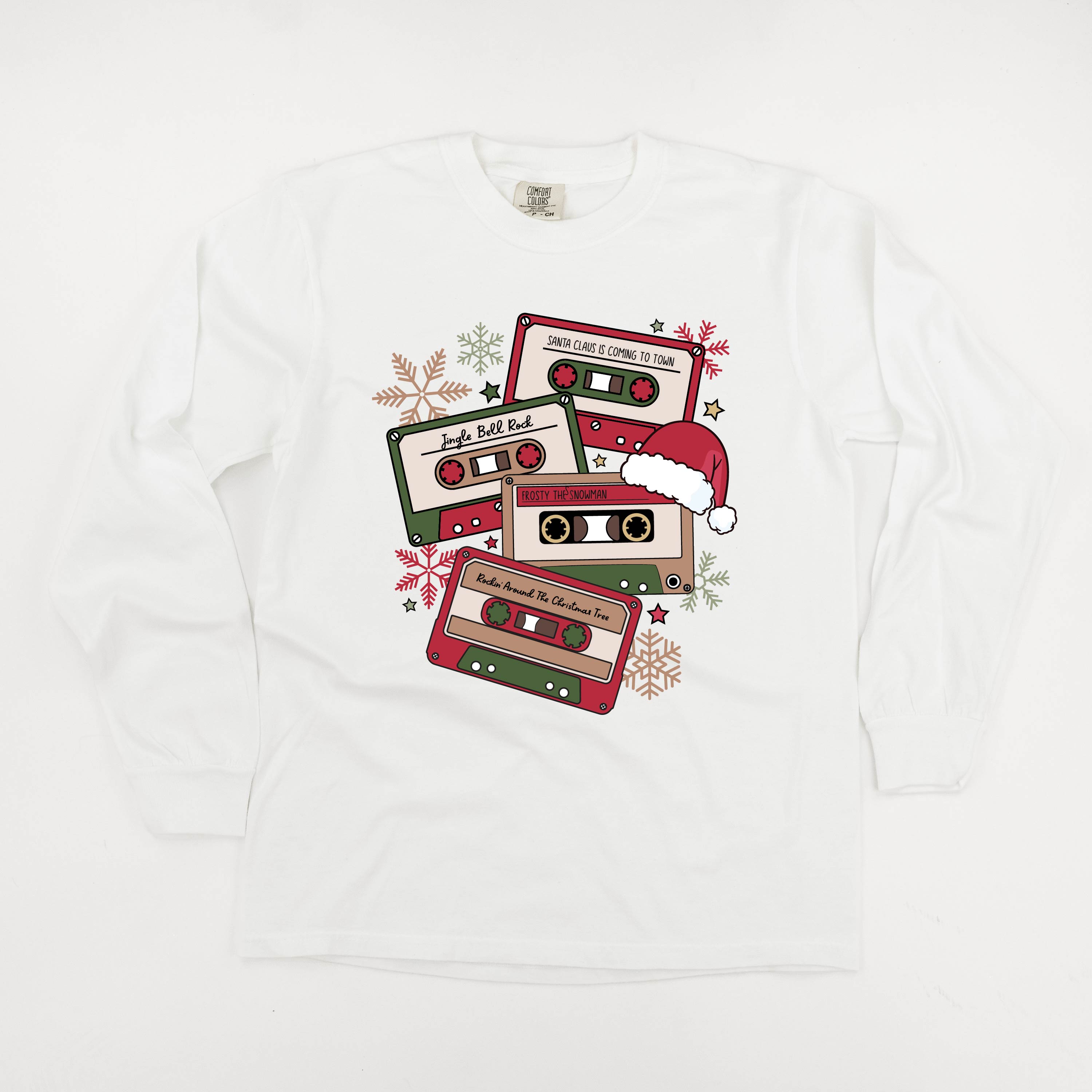 Christmas Cassette Tapes - LONG SLEEVE Comfort Colors Tee Little Mama Shirt Shop