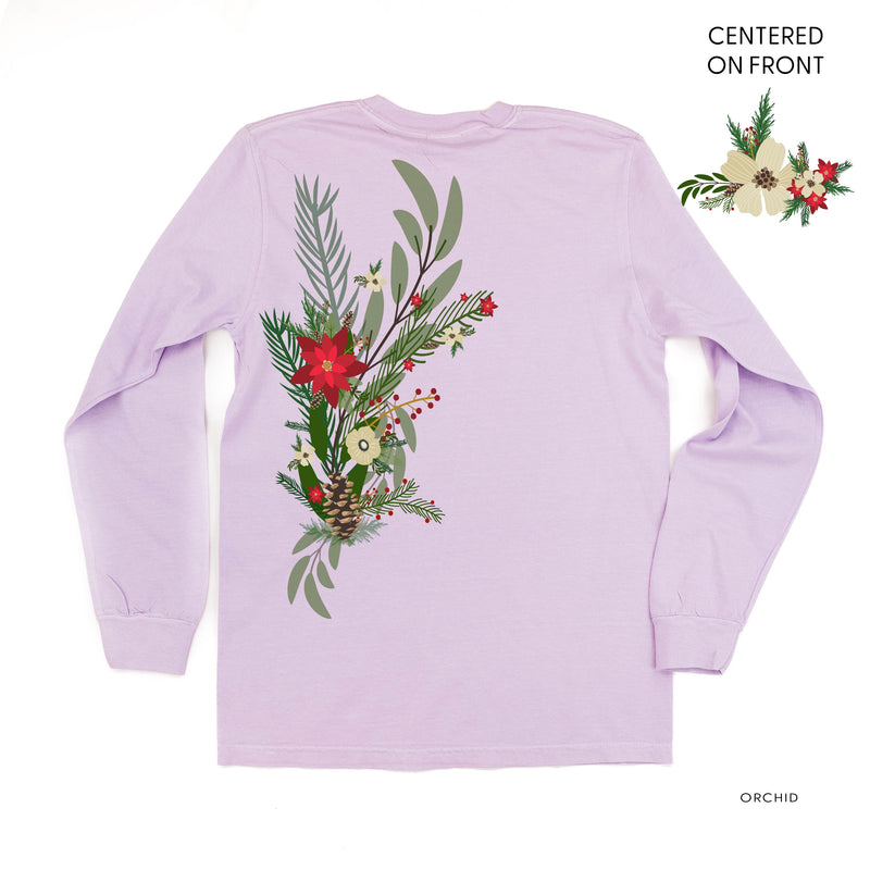 Poinsettia & Winter Flower Cascade (centered & b) - LONG SLEEVE Comfort Colors Tee