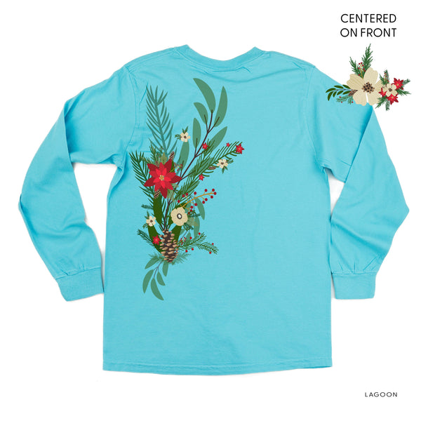 Poinsettia & Winter Flower Cascade (centered & b) - LONG SLEEVE Comfort Colors Tee