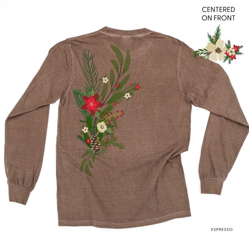 Poinsettia & Winter Flower Cascade (centered & b) - LONG SLEEVE Comfort Colors Tee