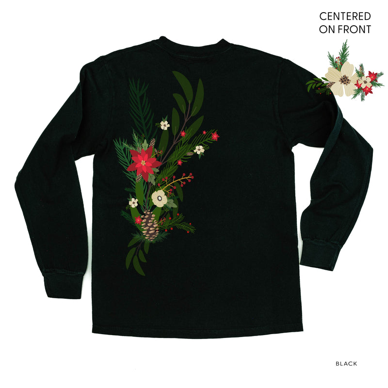 Poinsettia & Winter Flower Cascade (centered & b) - LONG SLEEVE Comfort Colors Tee