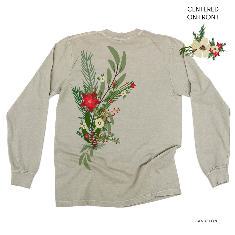 Poinsettia & Winter Flower Cascade (centered & b) - LONG SLEEVE Comfort Colors Tee