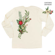 Poinsettia & Winter Flower Cascade (centered & b) - LONG SLEEVE Comfort Colors Tee Little Mama Shirt Shop