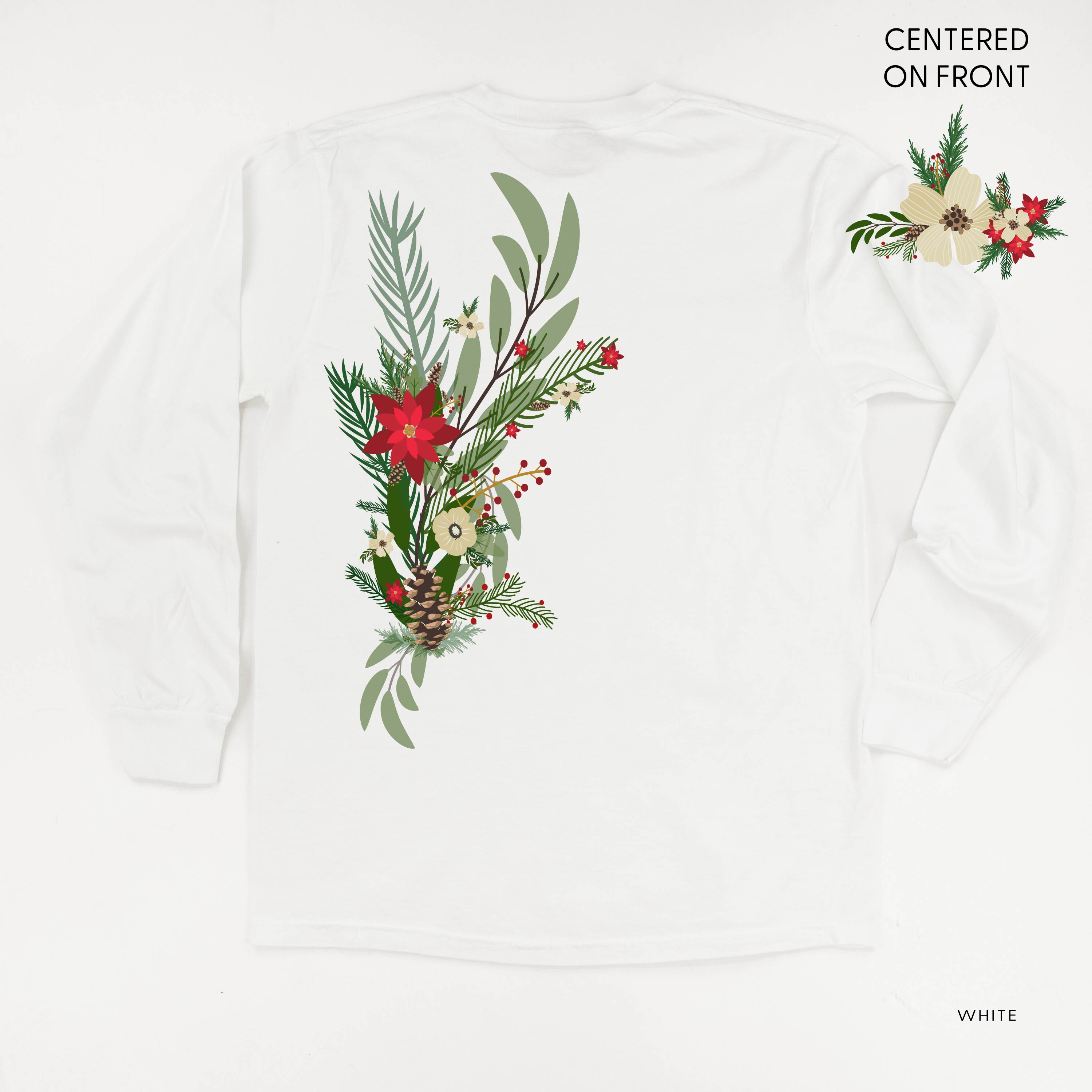 Poinsettia & Winter Flower Cascade (centered & b) - LONG SLEEVE Comfort Colors Tee Little Mama Shirt Shop