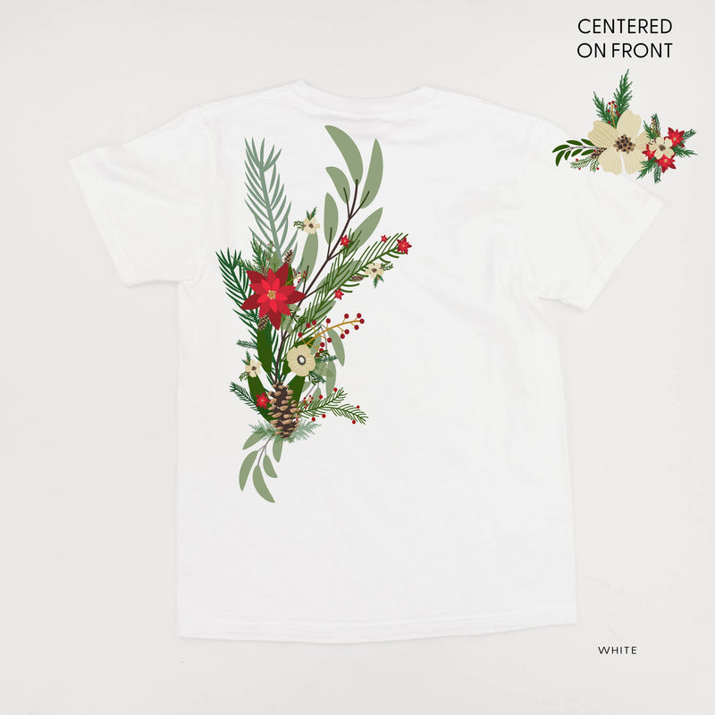 Poinsettia & Winter Flower Cascade (centered & b) - Comfort Colors Tee