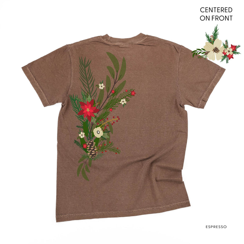 Poinsettia & Winter Flower Cascade (centered & b) - Comfort Colors Tee