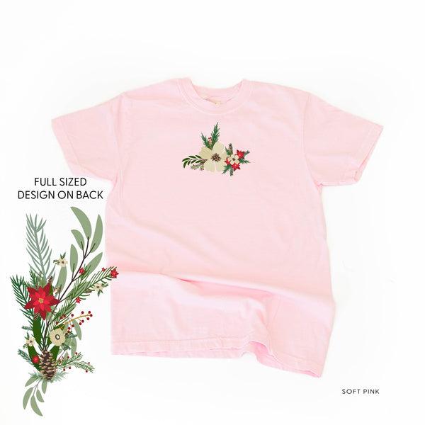 Poinsettia & Winter Flower Cascade (centered & b) - Comfort Colors Tee