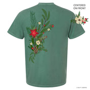 Poinsettia & Winter Flower Cascade (centered & b) - Comfort Colors Tee Little Mama Shirt Shop