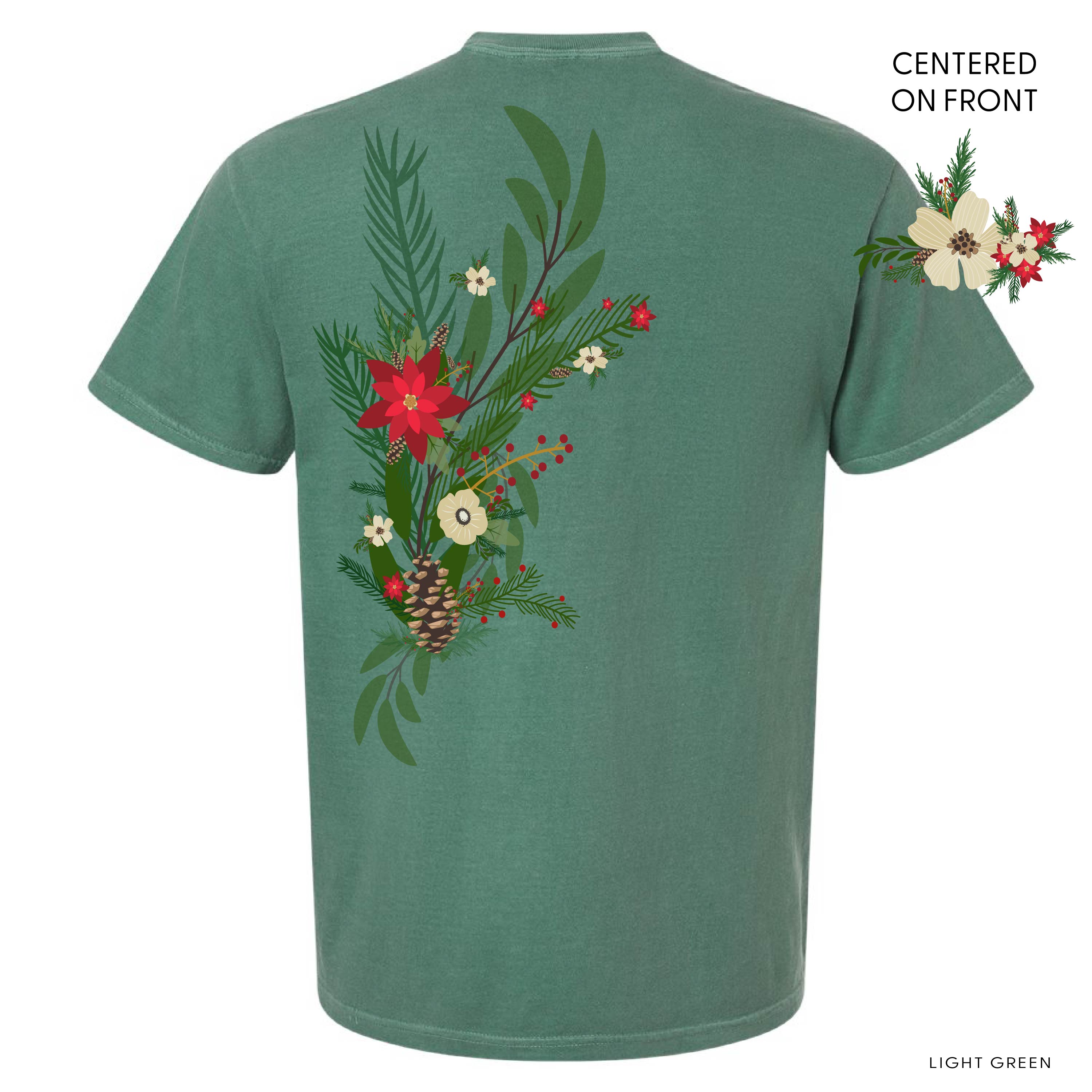 Poinsettia & Winter Flower Cascade (centered & b) - Comfort Colors Tee Little Mama Shirt Shop