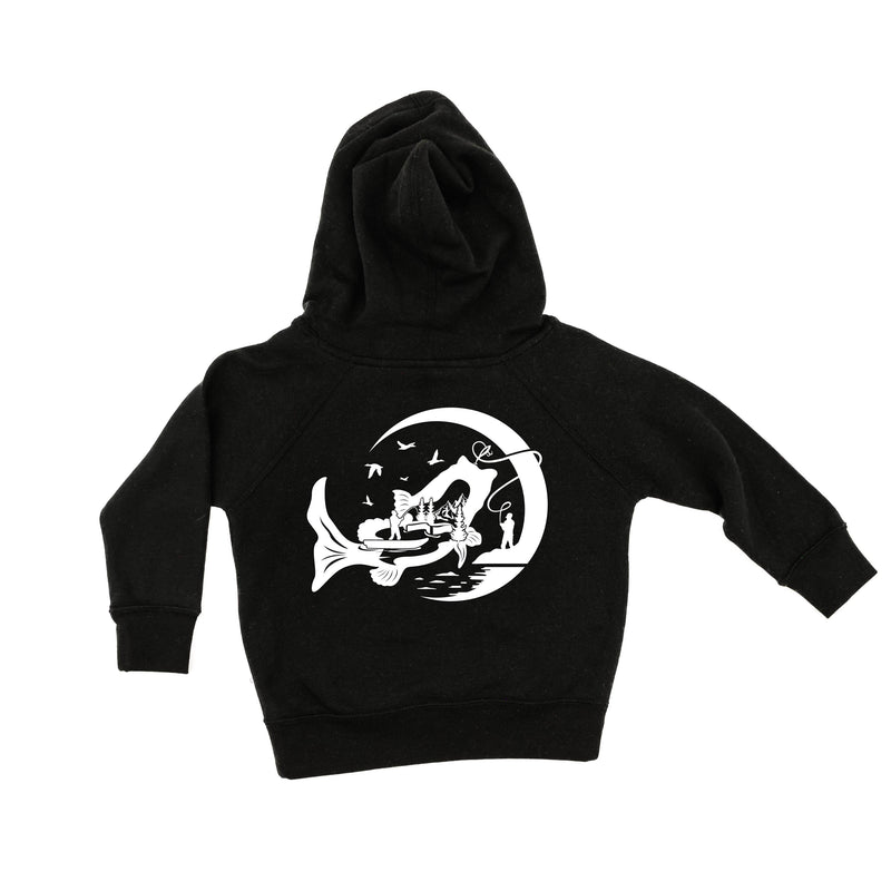 Fishing Compass Pocket Design on Front w/ Fishing Scene on Back - Child Hoodie