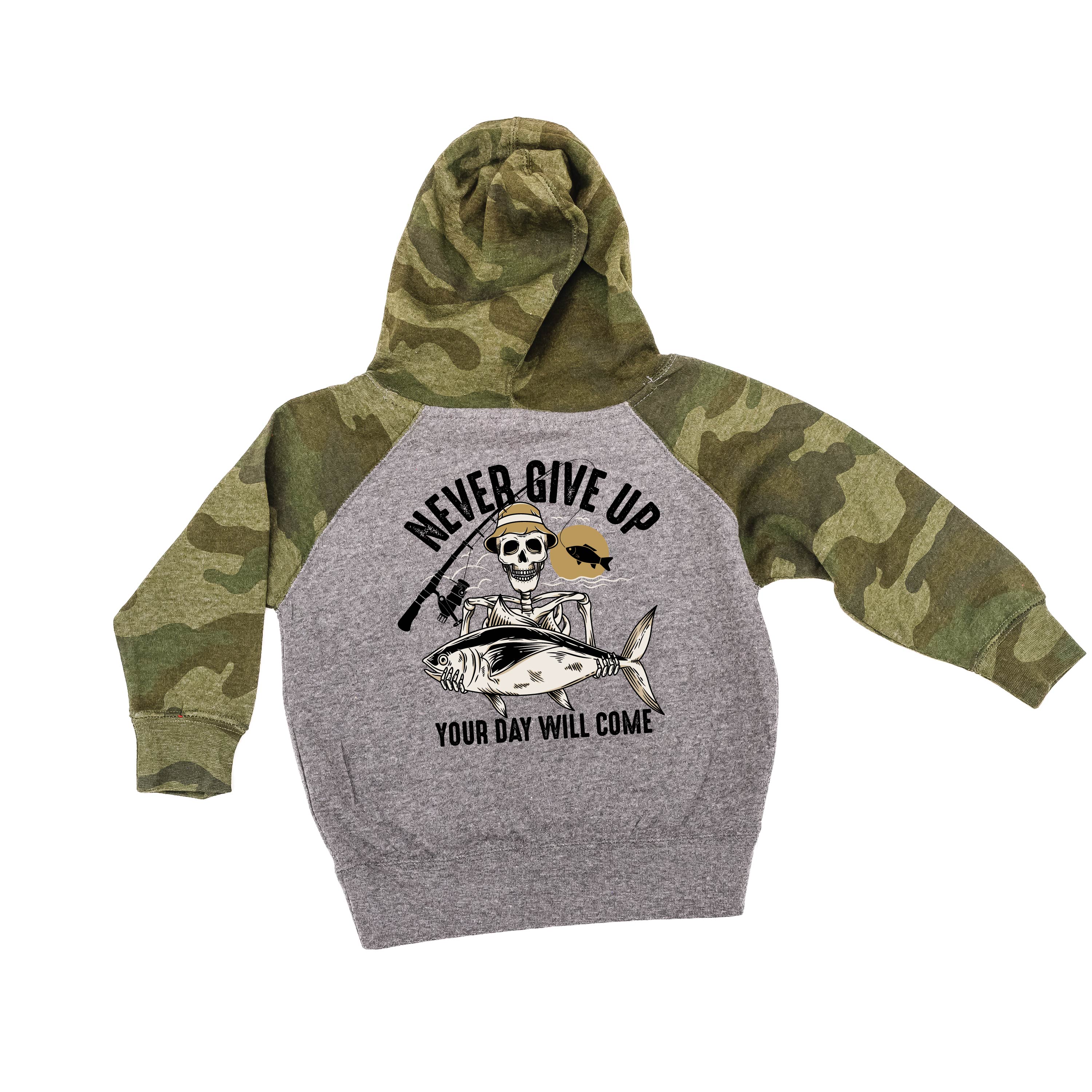 Fishing Skelly - Never Give Up (pf&b) - Child HOODIE Little Mama Shirt Shop LLC