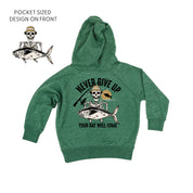 Fishing Skelly - Never Give Up (pf&b) - Child HOODIE Little Mama Shirt Shop LLC