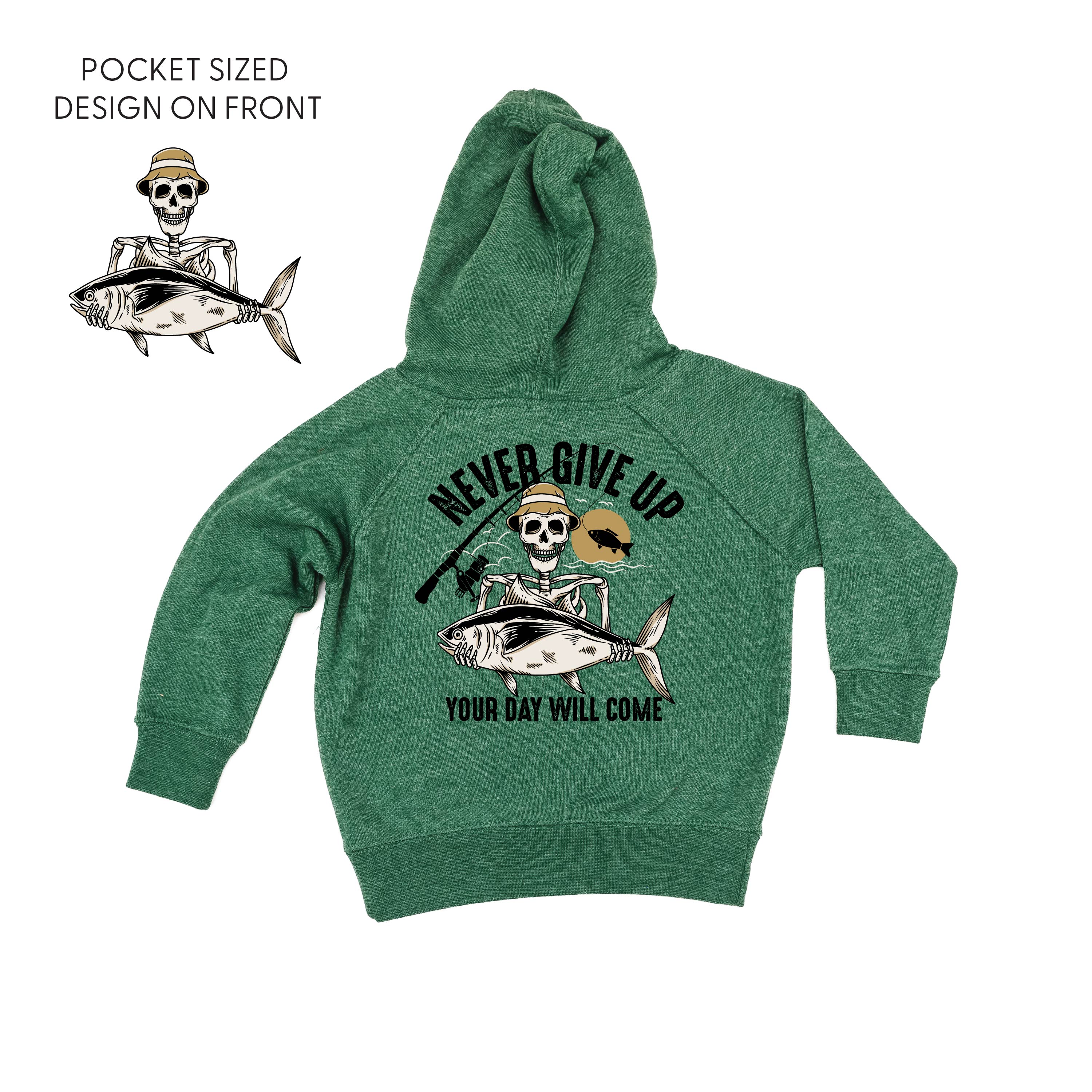 Fishing Skelly - Never Give Up (pf&b) - Child HOODIE Little Mama Shirt Shop LLC