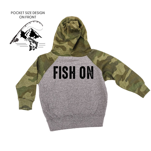 Mountain Fish & Pole Pocket Design on Front w/ FISH ON on Back - Child Hoodie