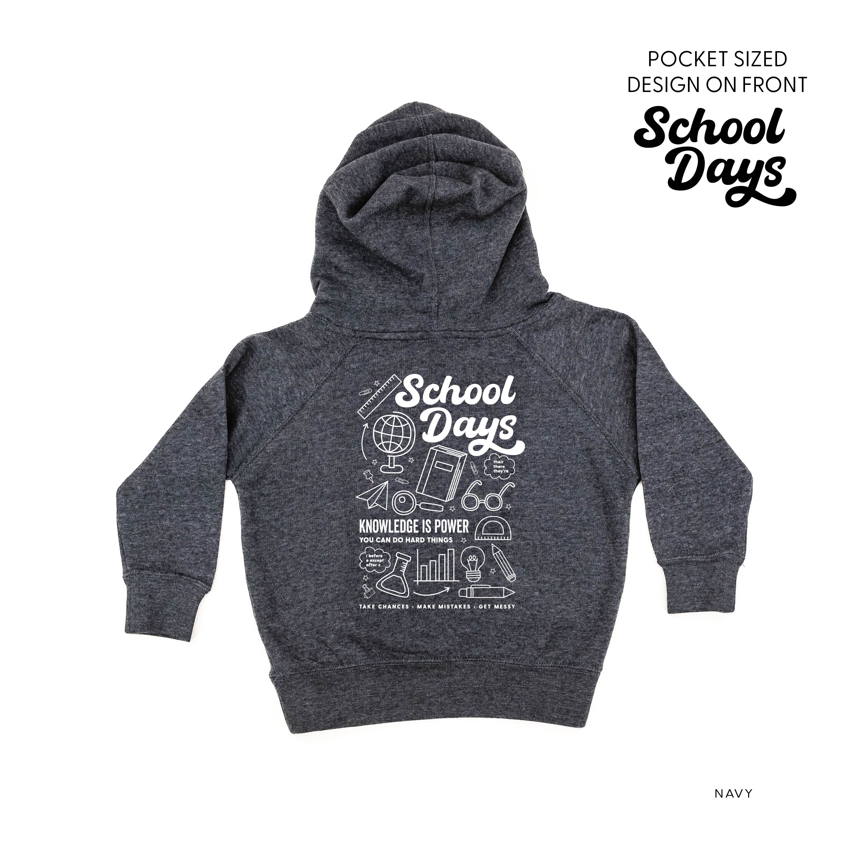 School Days Pocket Design on Front w/ Full School Days Design on Back - Child Hoodie Little Mama Shirt Shop LLC