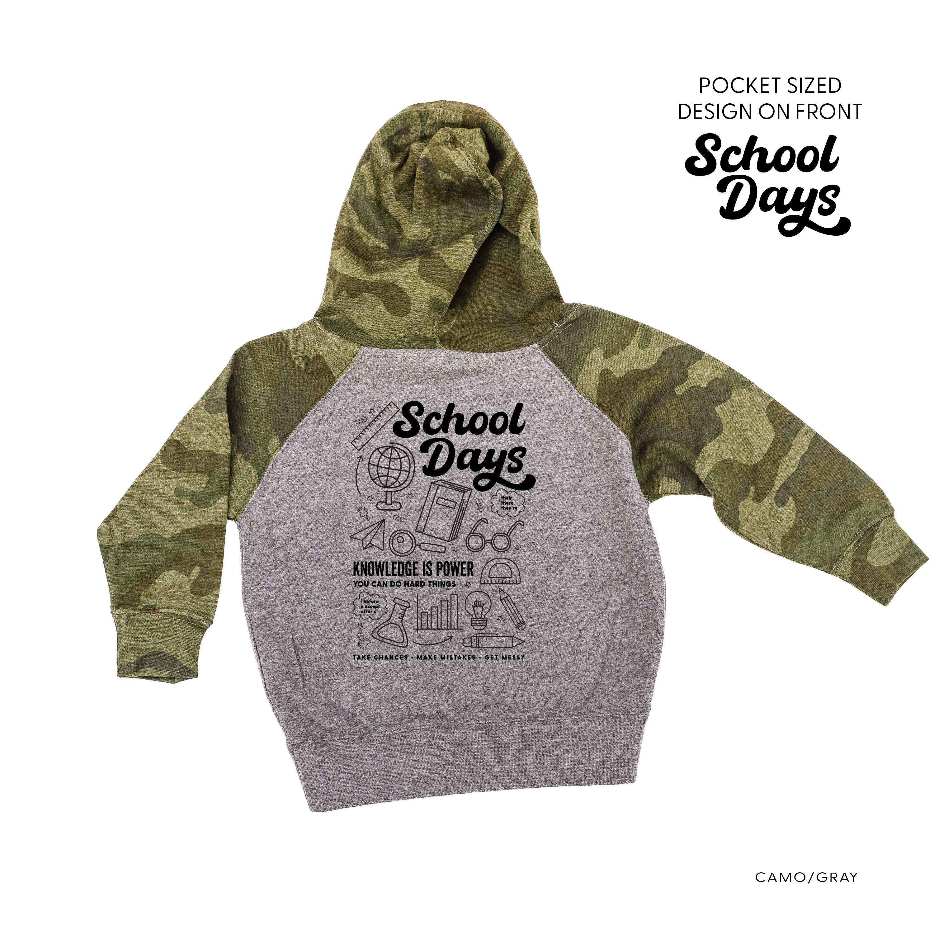 School Days Pocket Design on Front w/ Full School Days Design on Back - Child Hoodie Little Mama Shirt Shop LLC