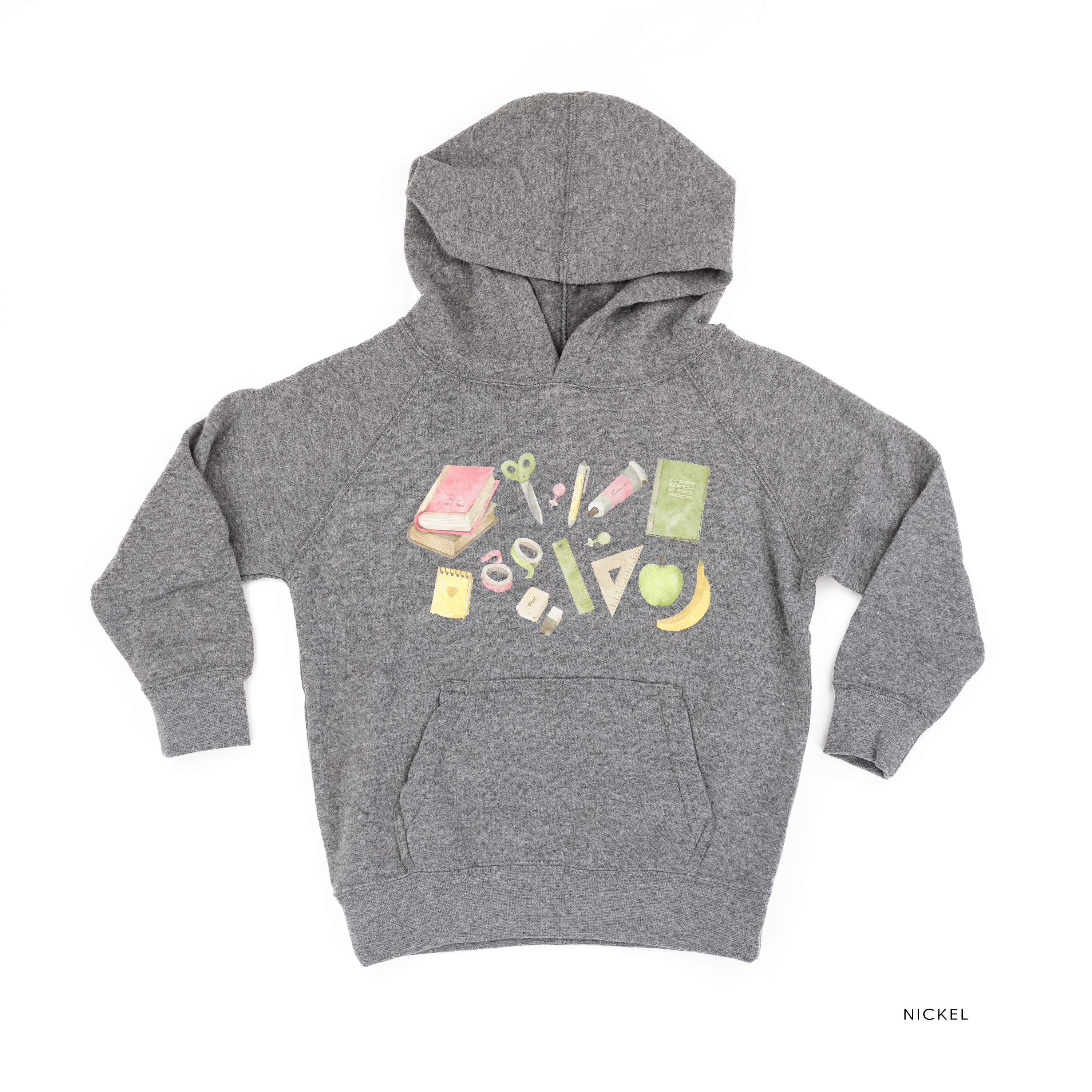 Watercolor School Supplies - Child Hoodie Little Mama Shirt Shop LLC