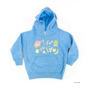 Watercolor School Supplies - Child Hoodie Little Mama Shirt Shop LLC