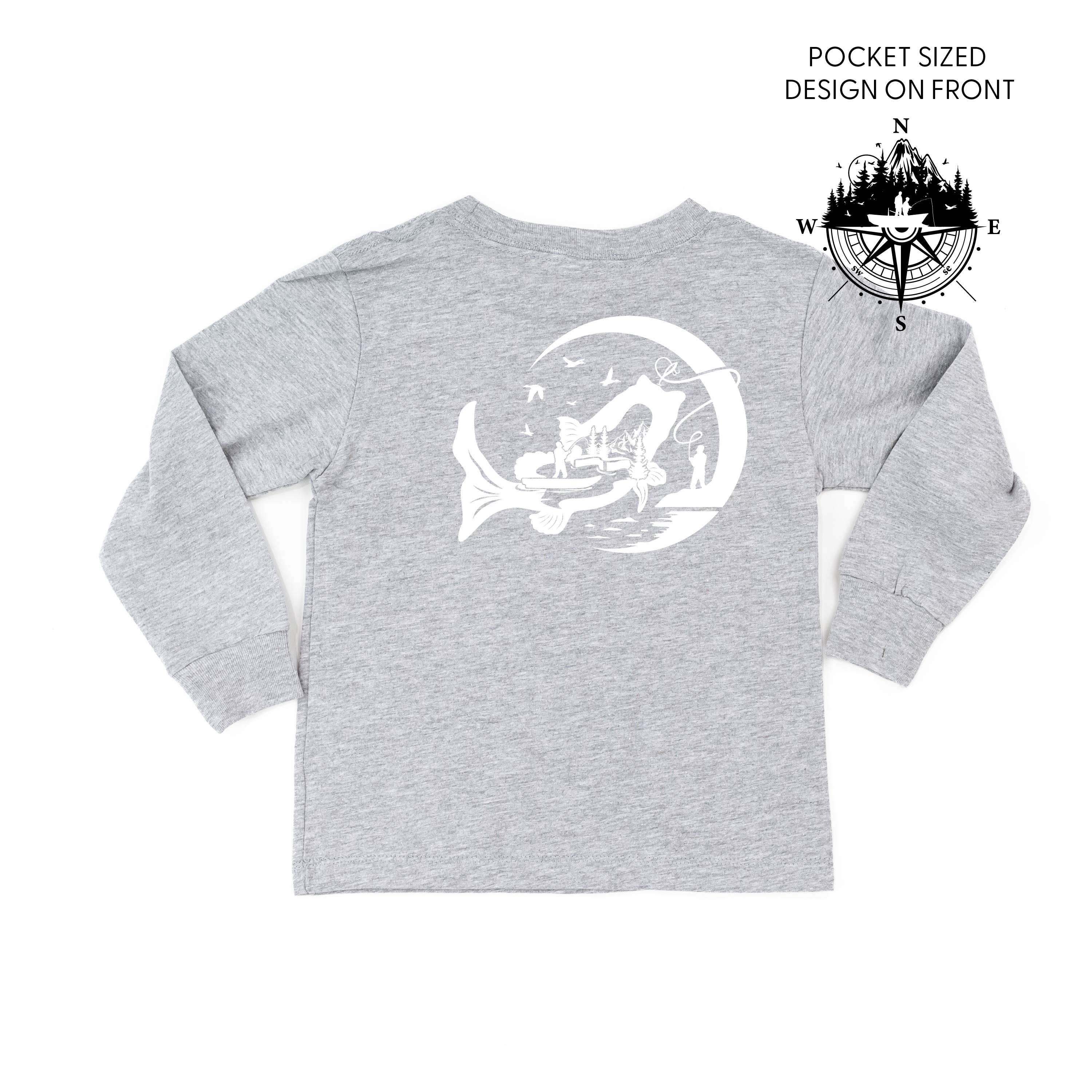 Fishing Compass - Fishing Scene (pf&b) - Child LONG SLEEVE Tee Little Mama Shirt Shop