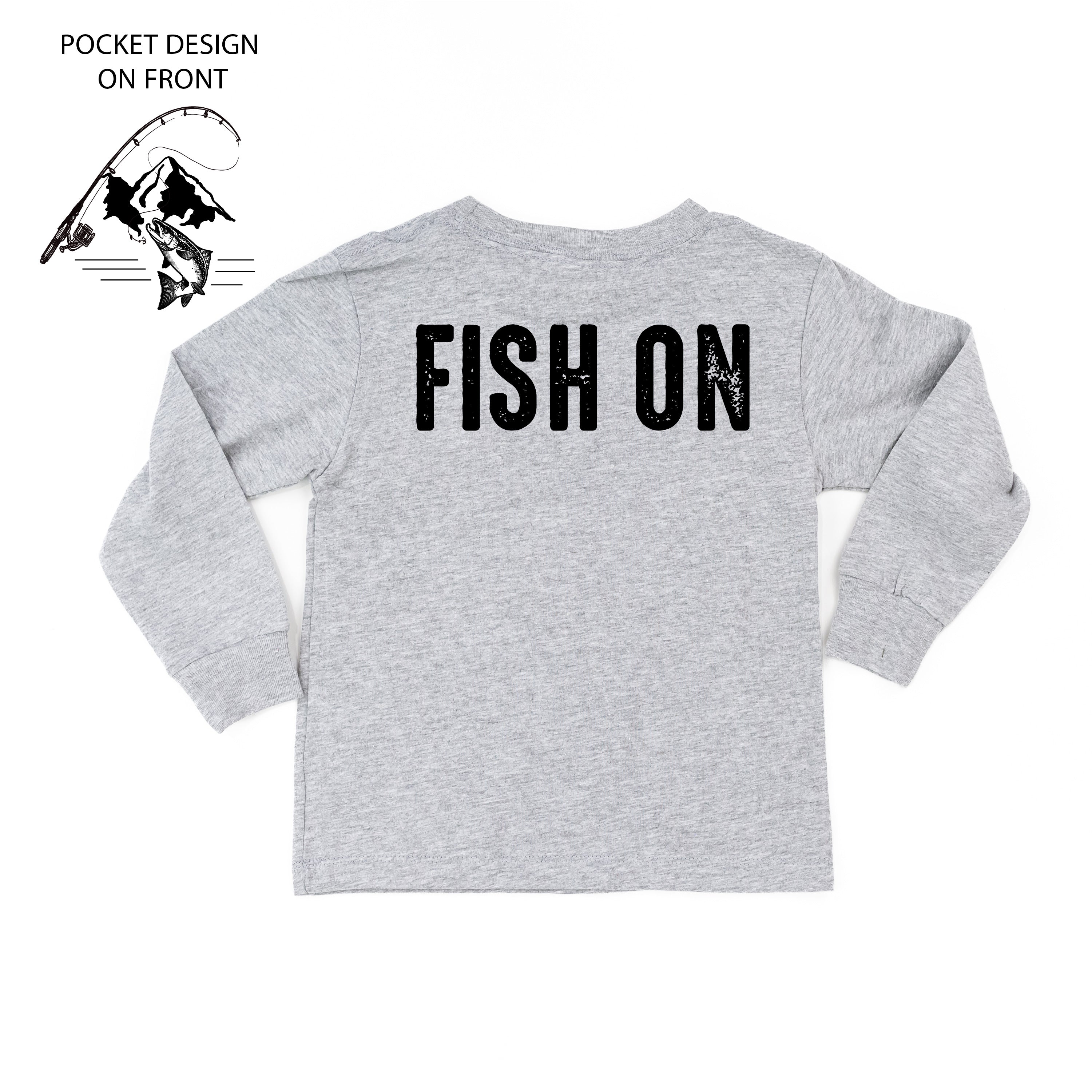 Mountain Fish & Pole - Fish On (pf&b) - Child LONG SLEEVE Tee Little Mama Shirt Shop