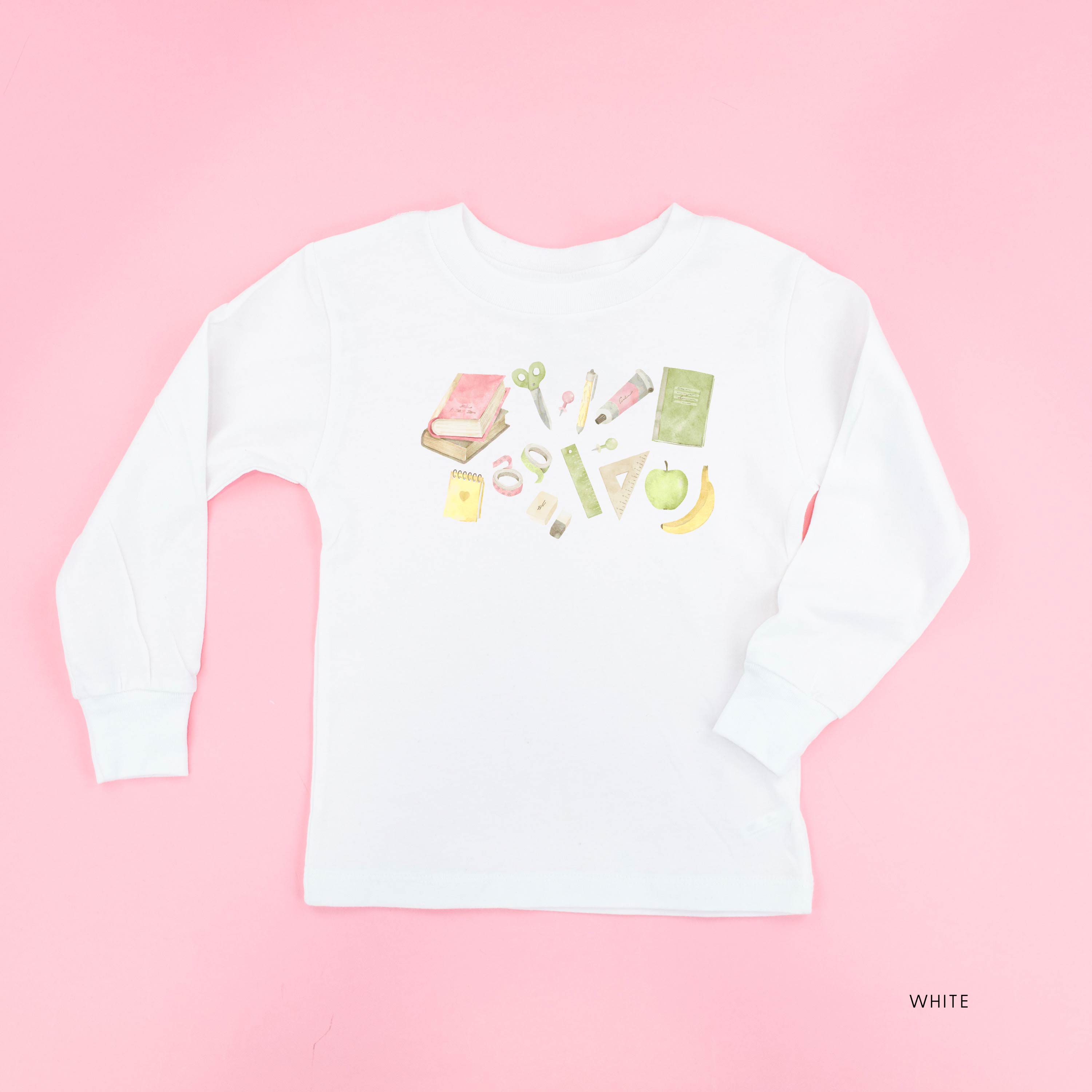 Watercolor School Supplies - Long Sleeve Child Shirt Little Mama Shirt Shop