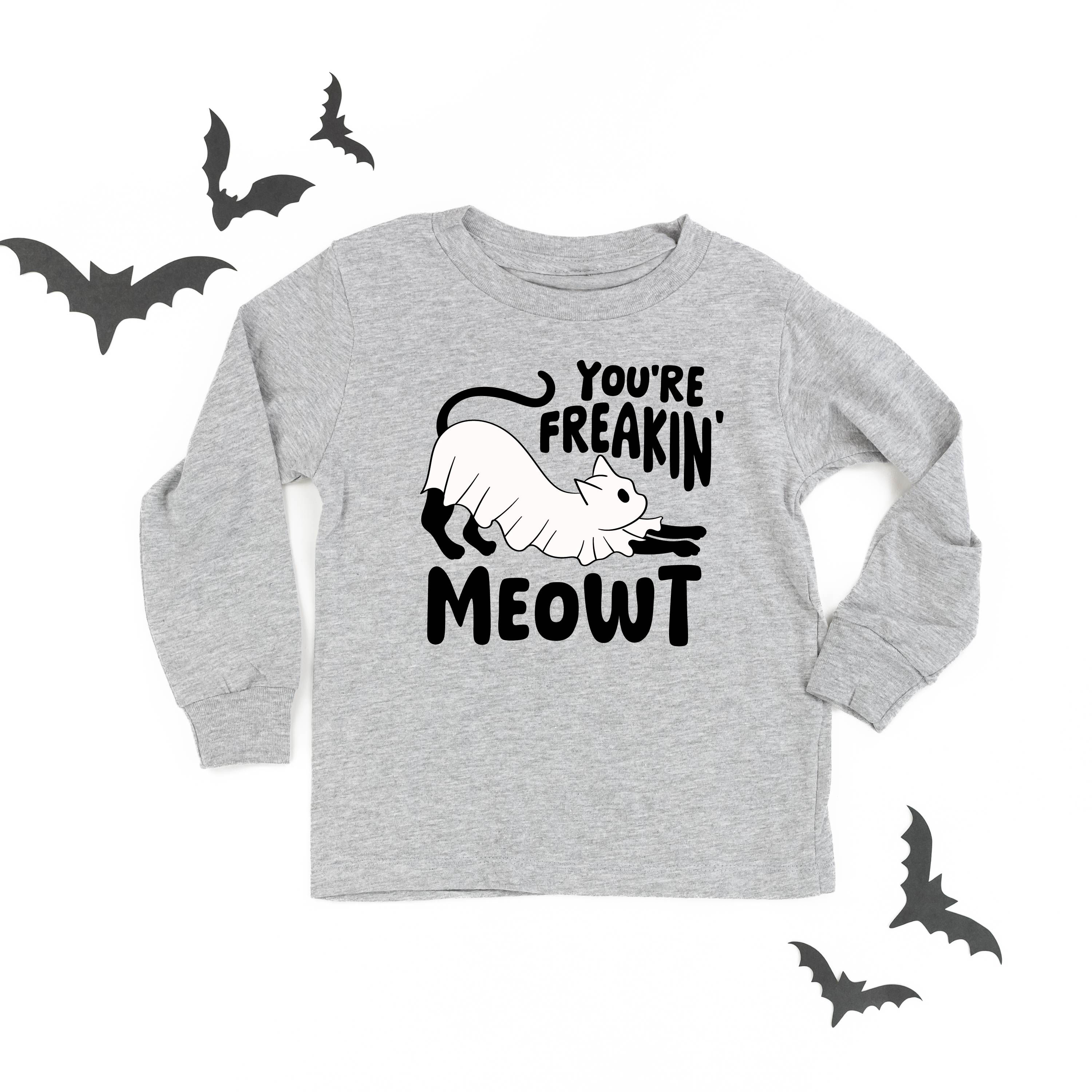 You're Freakin' Meowt! (with lower back detail) - Long Sleeve Child Shirt Little Mama Shirt Shop