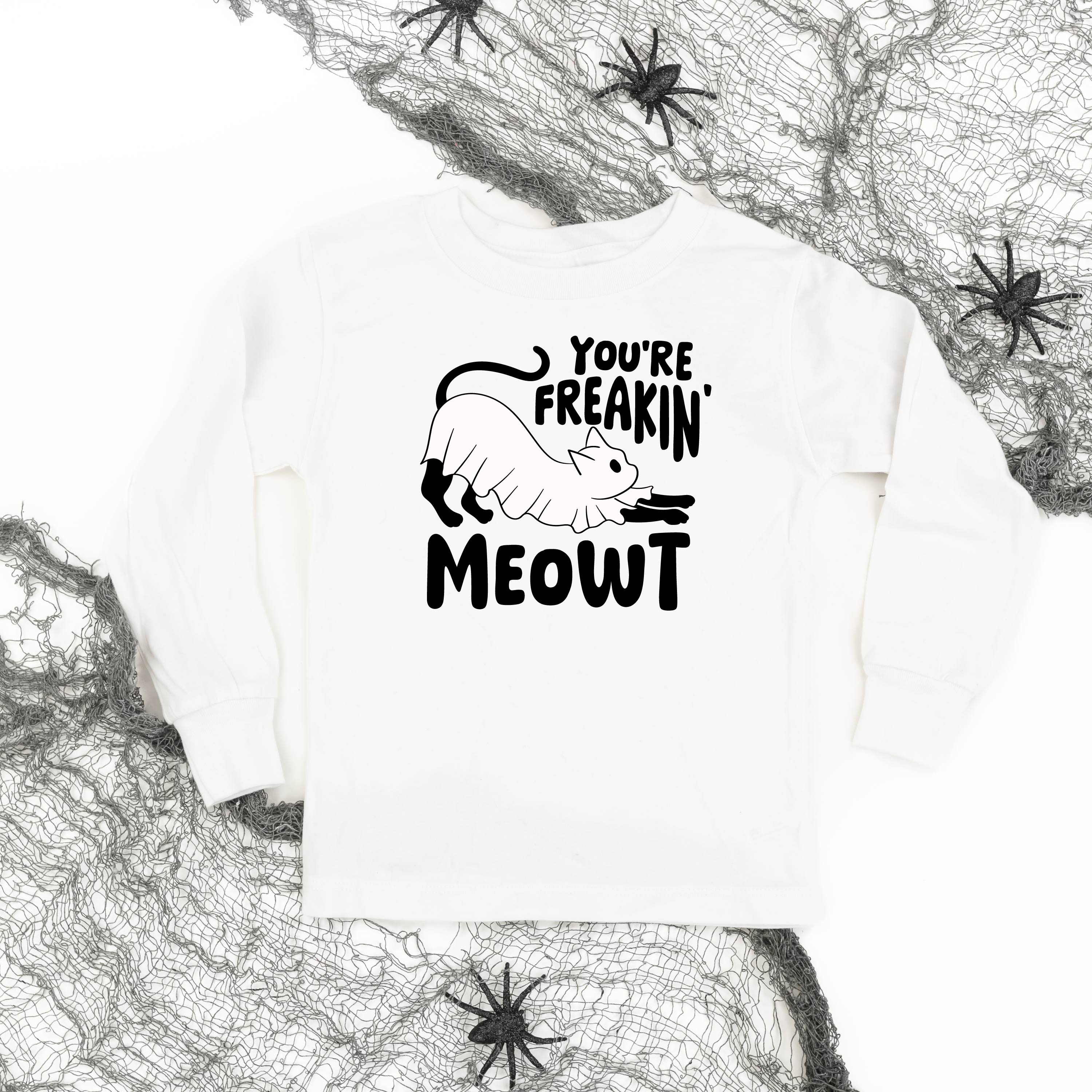 You're Freakin' Meowt! (with lower back detail) - Long Sleeve Child Shirt Little Mama Shirt Shop