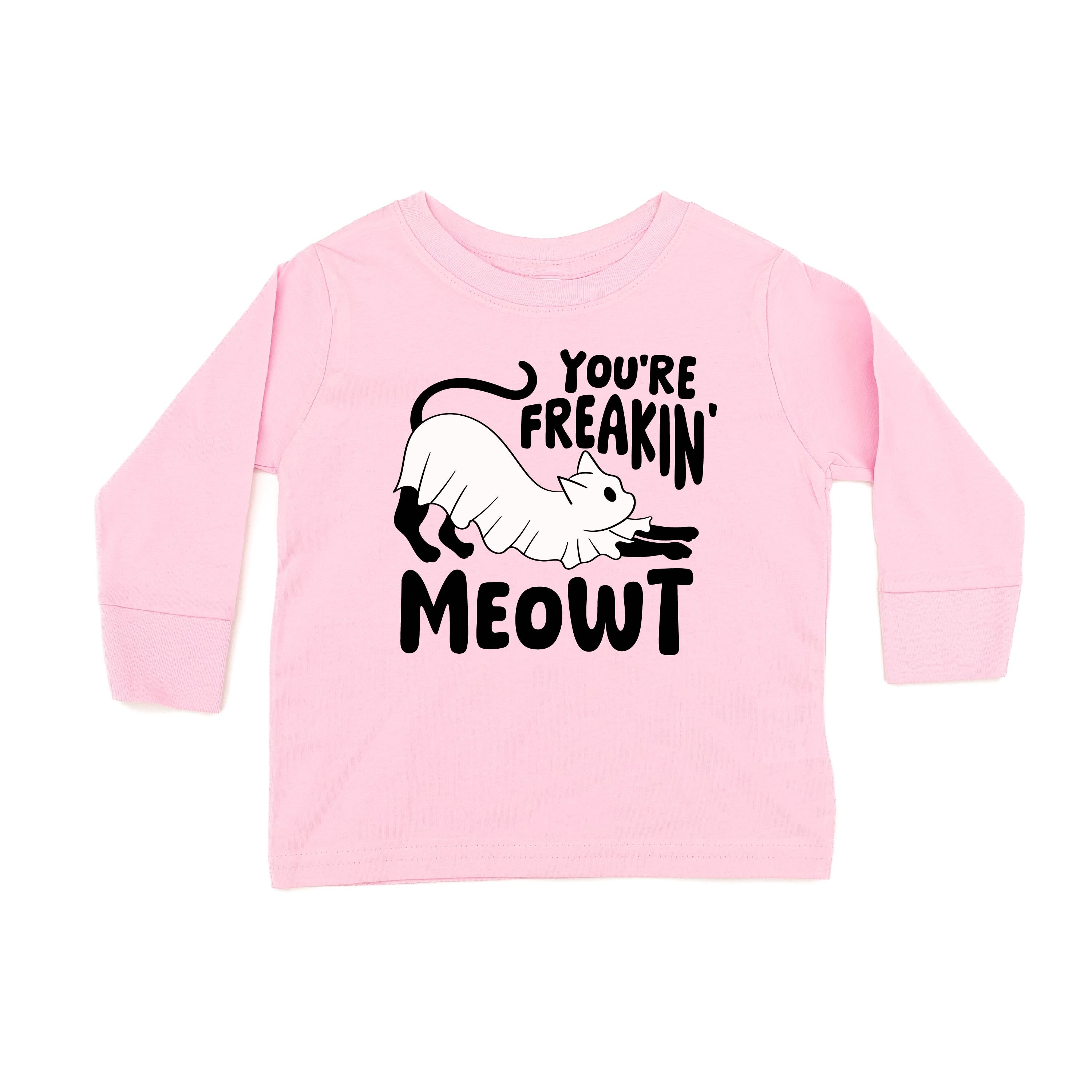 You're Freakin' Meowt! (with lower back detail) - Long Sleeve Child Shirt Little Mama Shirt Shop