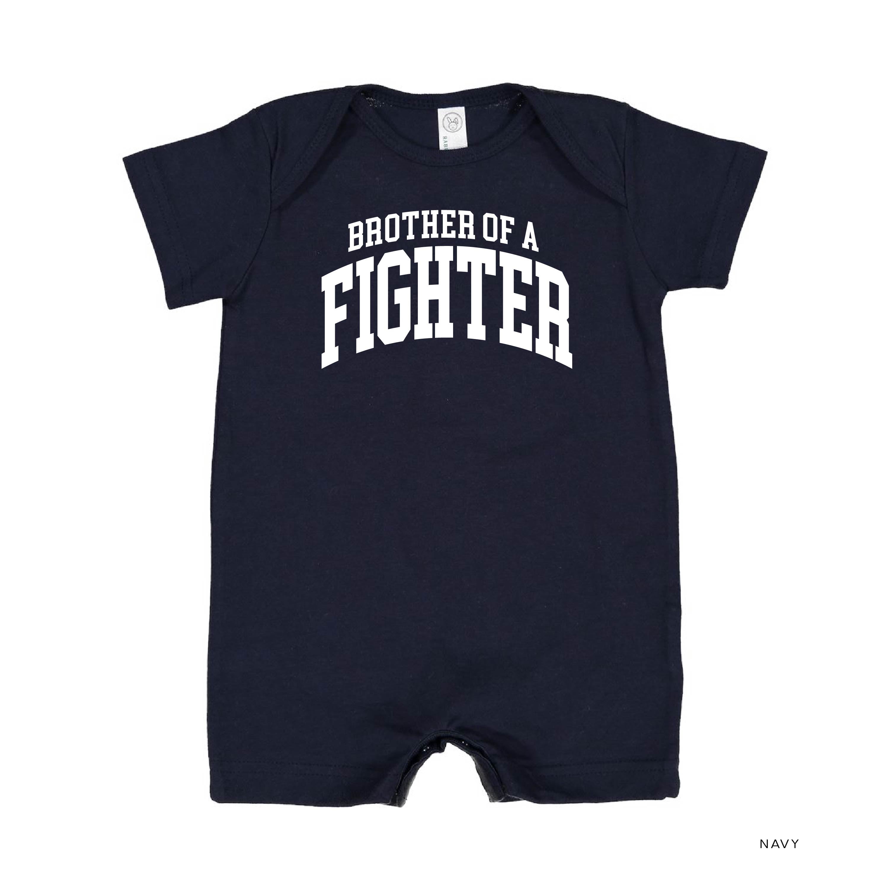 Brother of a Fighter - Varsity - Short Sleeve / Shorts - One Piece Baby Romper Little Mama Shirt Shop