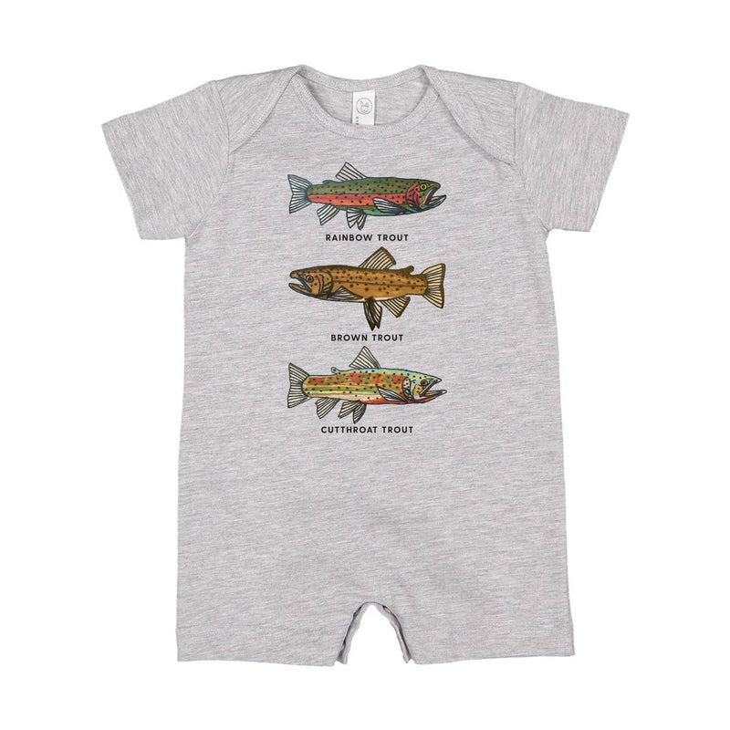 Trout Chart - Hand Drawn - Short Sleeve / Shorts - One Piece Baby Romper