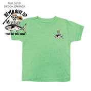 Fishing Skelly Pocket Design on Front w/ Never Give Up on Back - Short Sleeve Child Shirt Little Mama Shirt Shop