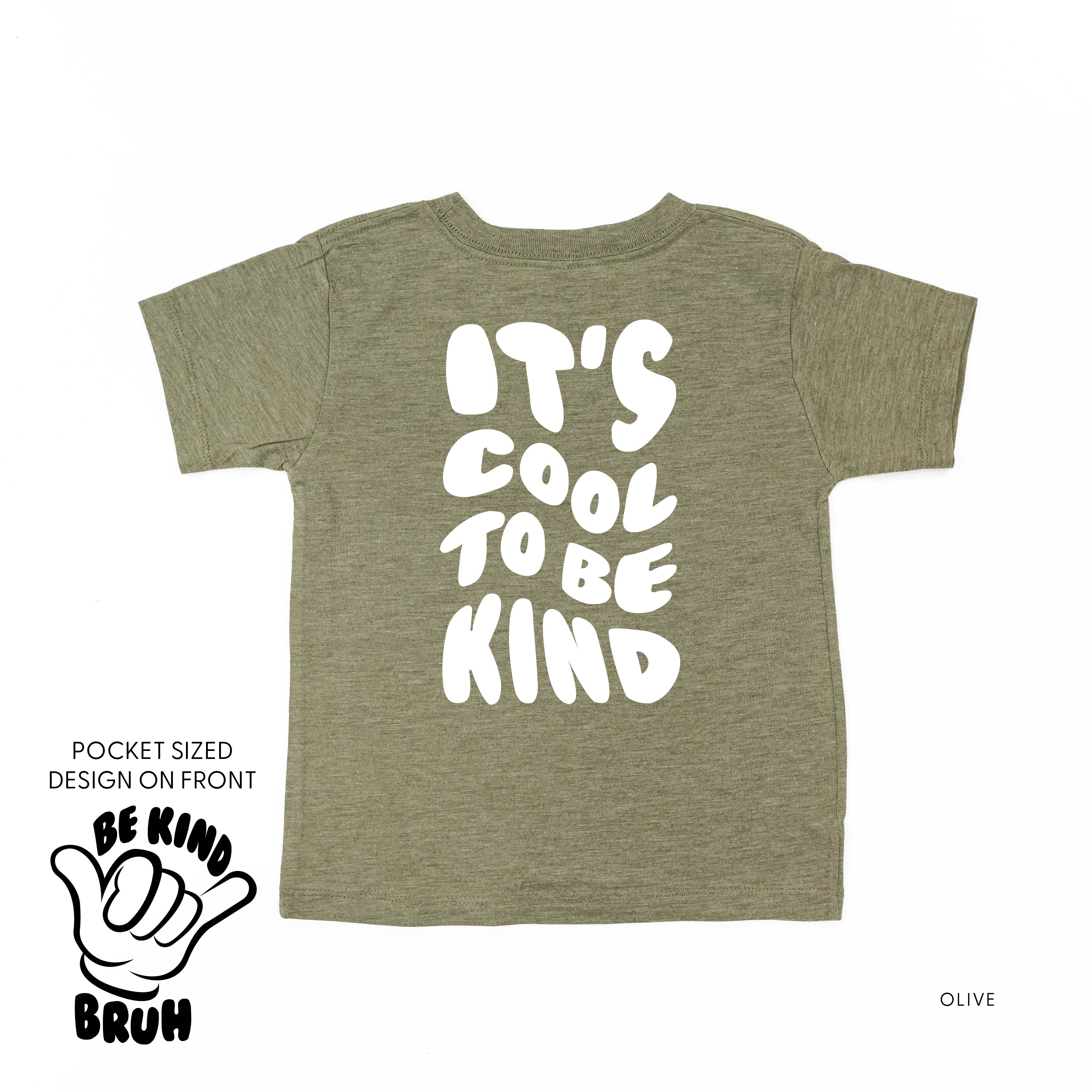 Be Kind Bruh Pocket Design on Front w/ It's Cool to Be Kind on Back - Short Sleeve Child Shirt Little Mama Shirt Shop