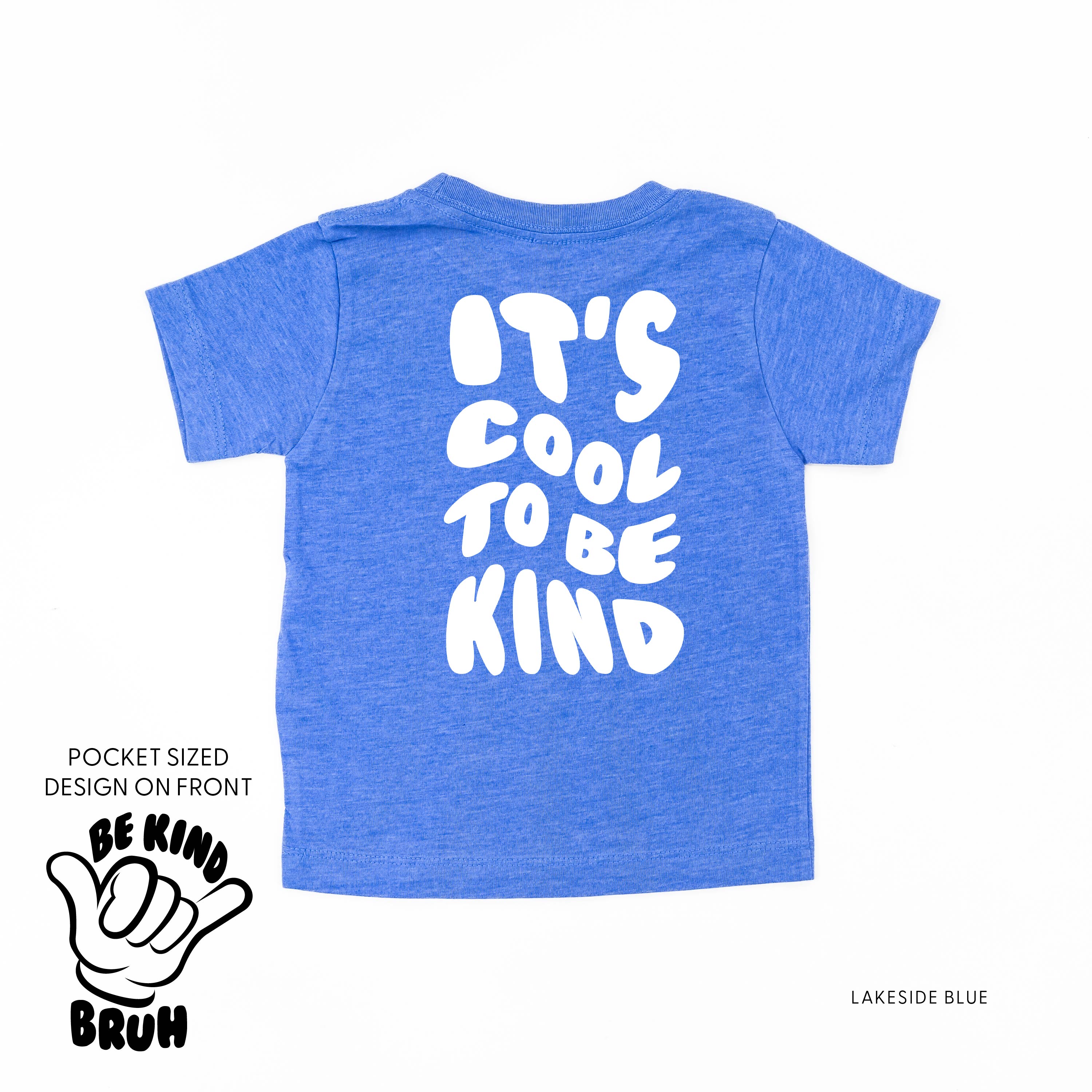 Be Kind Bruh Pocket Design on Front w/ It's Cool to Be Kind on Back - Short Sleeve Child Shirt Little Mama Shirt Shop