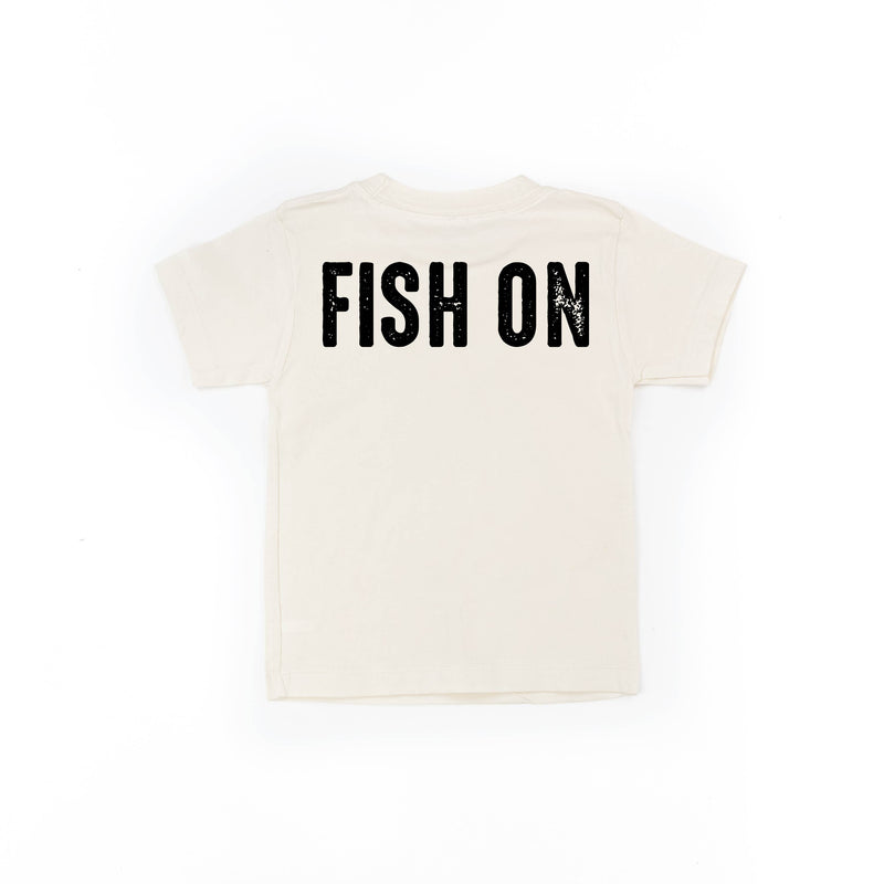 Mountain Fish & Pole Pocket Design on Front w/ FISH ON on Back - Short Sleeve Child Shirt
