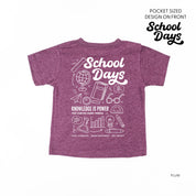 School Days Pocket Design on Front w/ Full School Days Design on Back - Short Sleeve Child Shirt Little Mama Shirt Shop