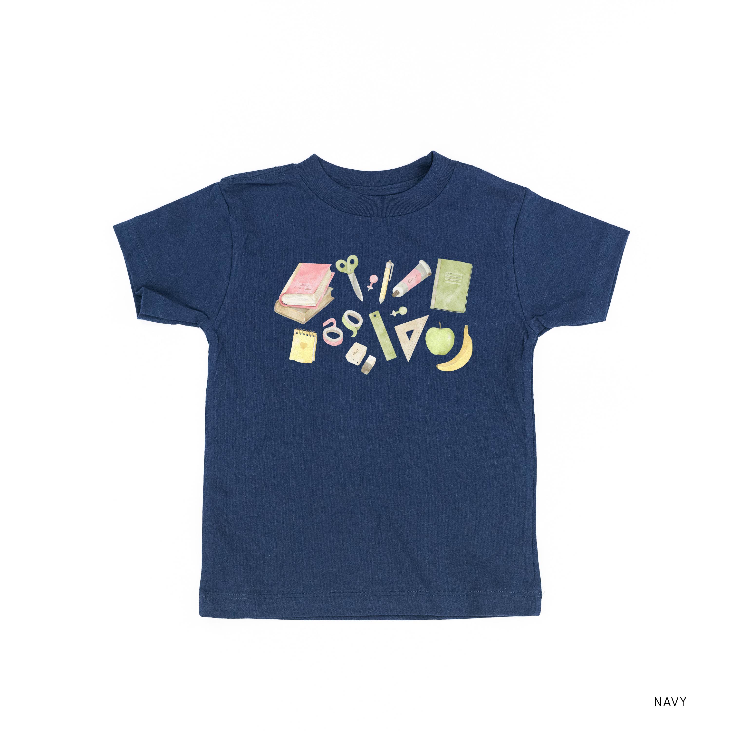 Watercolor School Supplies - Short Sleeve Child Shirt Little Mama Shirt Shop